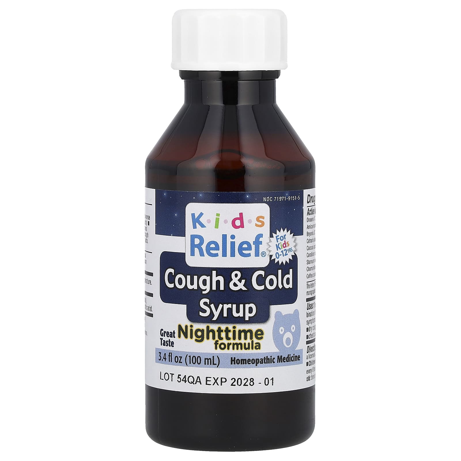 Homeolab USA, Kids Relief, сироп от кашля и простуды, ночная смесь, для детей 0–12 лет, 100 мл (3,4 жидк. Унции)