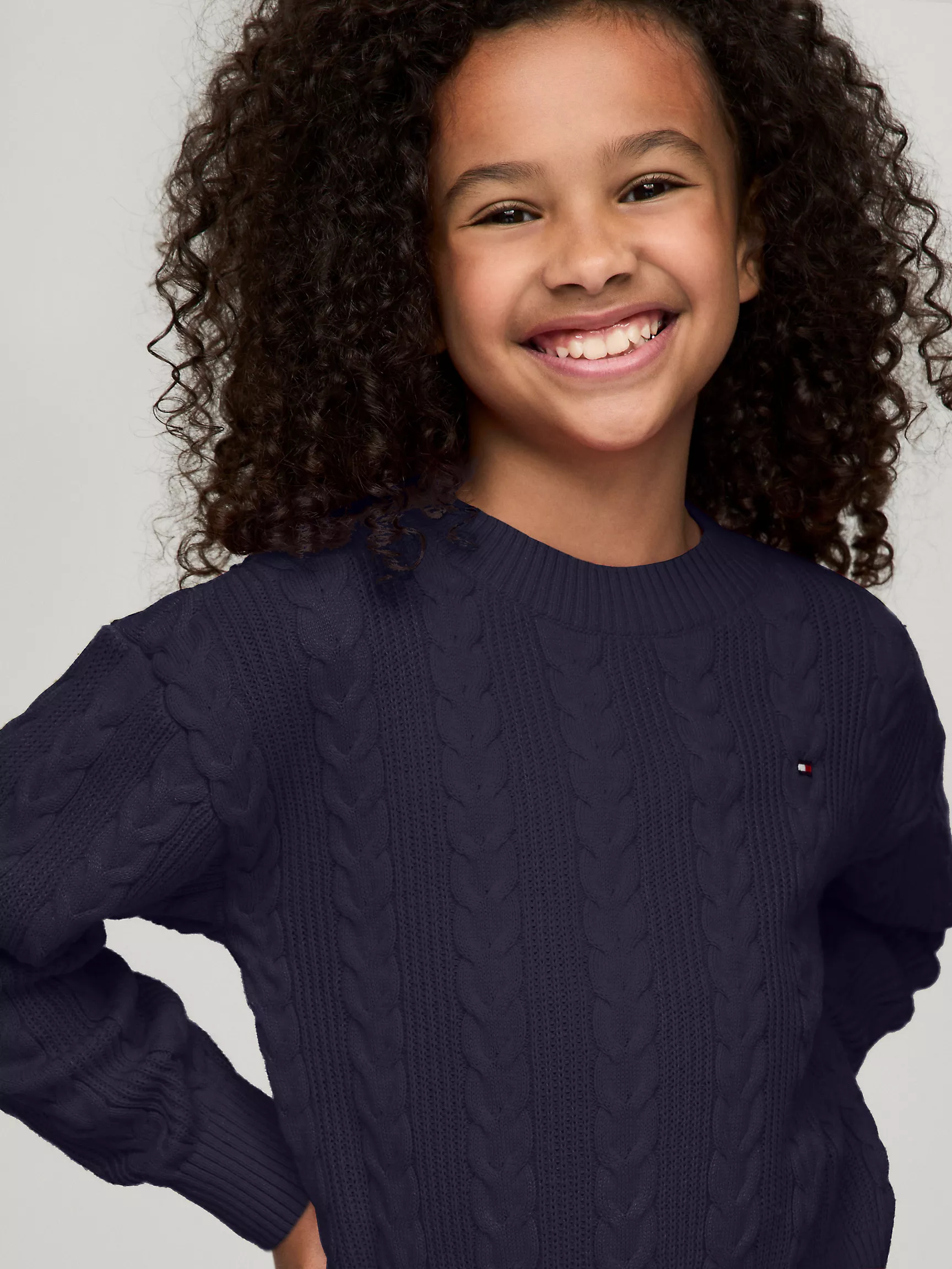 Свитер для девочки Tommy Hilfiger, Детский вязаный свитер с узором "косы" и круглым вырезом