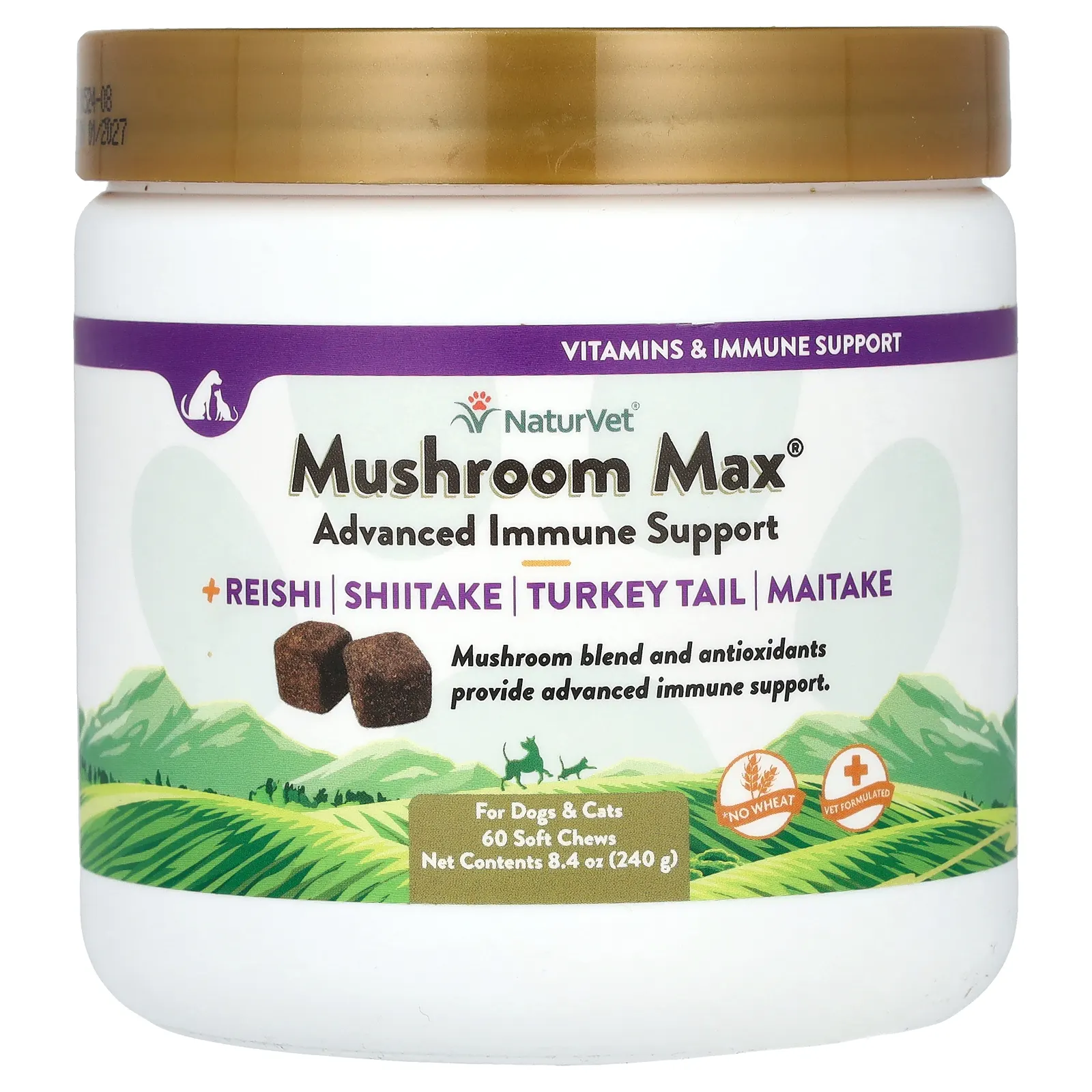 NaturVet, Mushroom Max, улучшенная поддержка иммунитета с индюковидным хвостом, для собак и кошек, 60 жевательных таблеток, 240 г (8,4 унции)