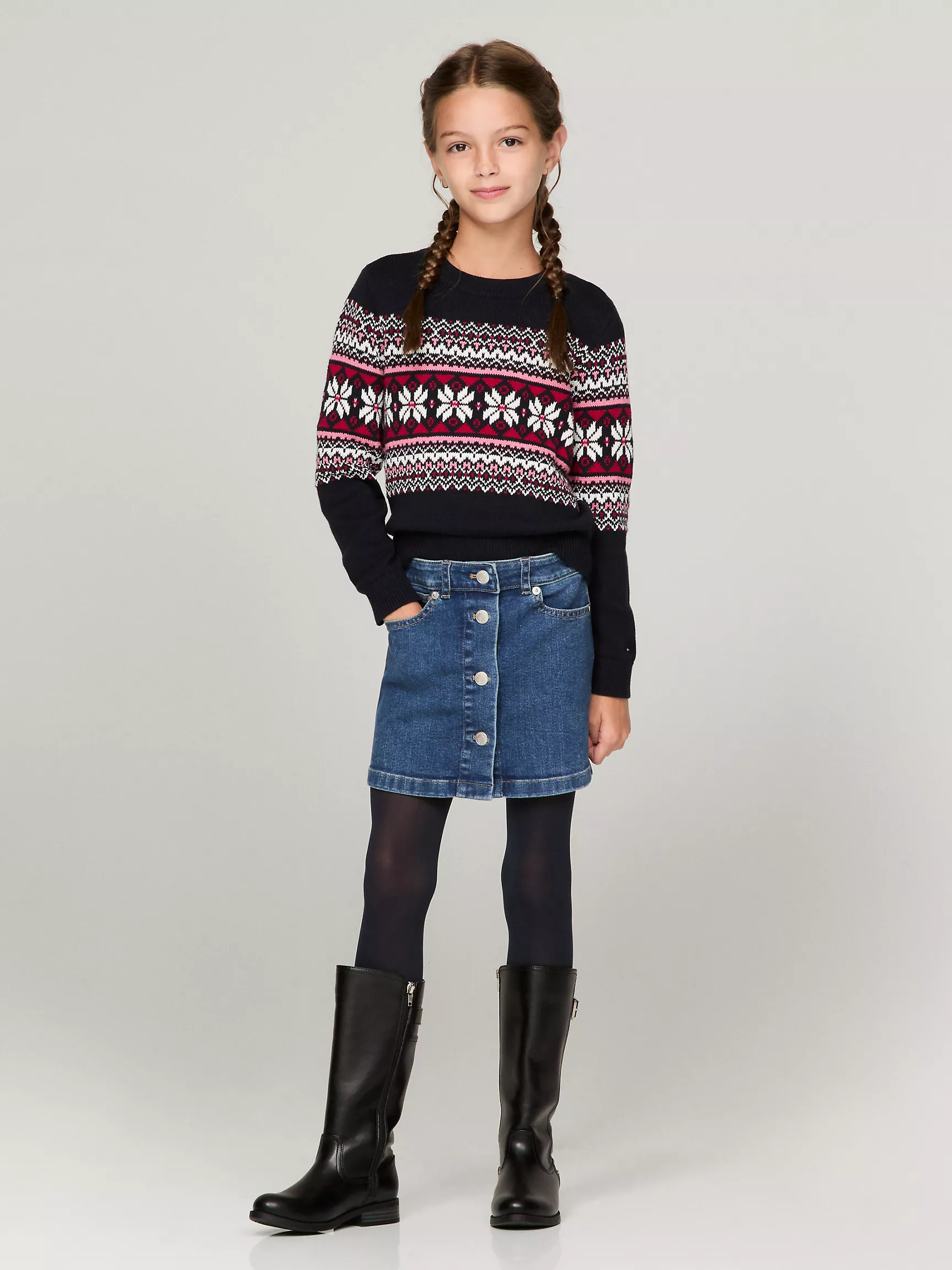 Свитер для девочки Tommy Hilfiger, Детский свитер с круглым вырезом и узором Fair Isle