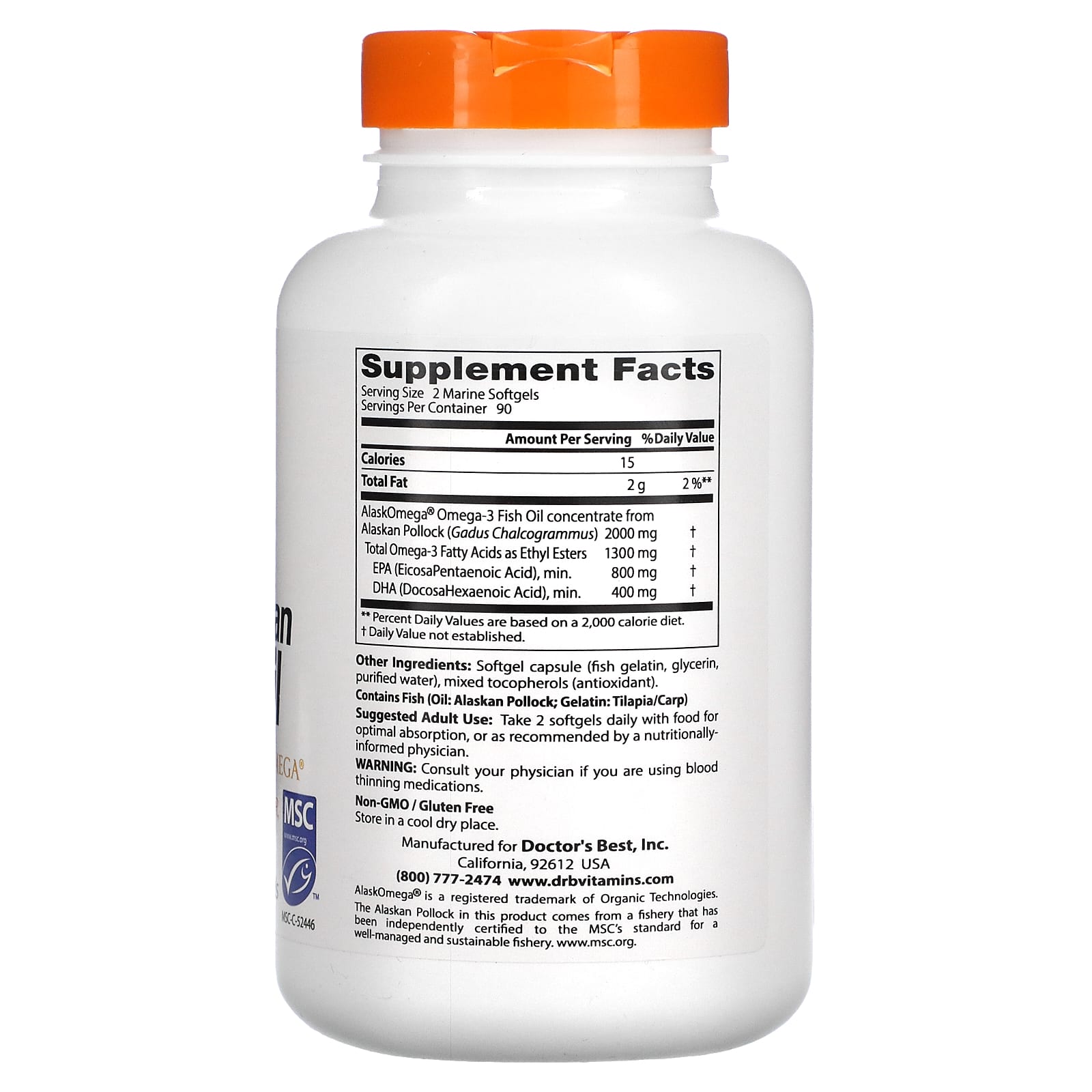 Doctor's Best, Чистый рыбий жир из дикой Аляски с  AlaskOmega, 180 морских мягких капсул