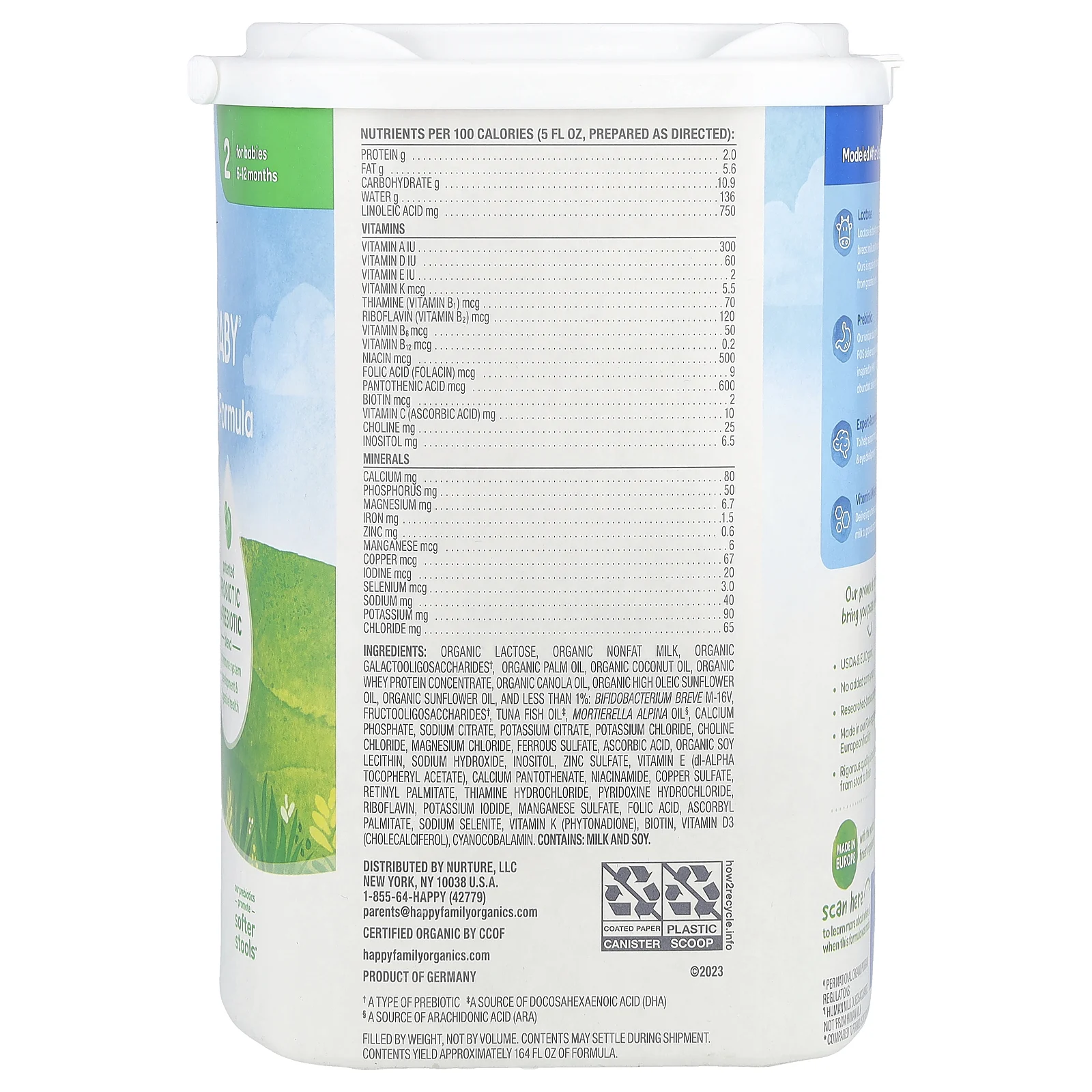 Happy Family Organics, Органическая смесь для младенцев, порошок на молочной основе с железом, для детей от 6 до 12 месяцев, 650 г (22,9 унции)