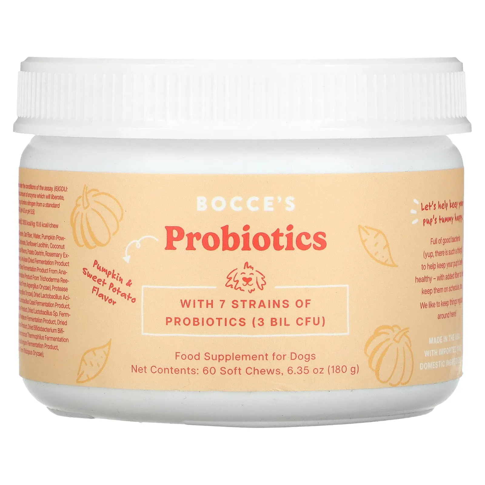 Bocce's Bakery, Пробиотики, для собак, тыква и батат, 3 млрд КОЕ, 60 жевательных таблеток, 180 г (6,35 унции)