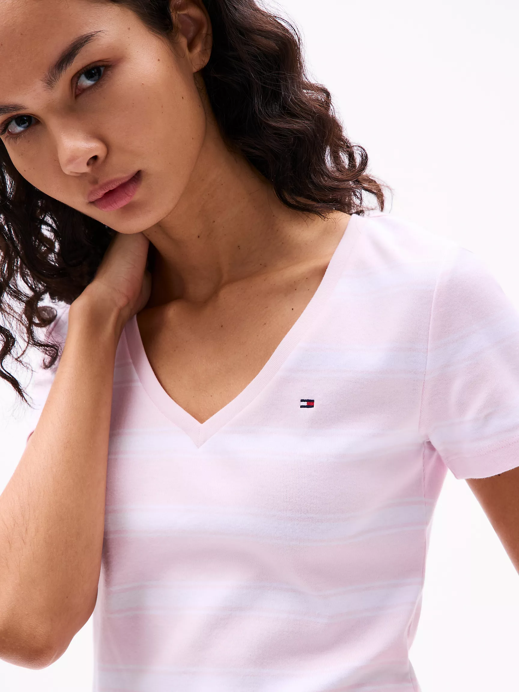 Женская футболка Tommy Hilfiger, Любимая футболка с V-образным вырезом и полосками