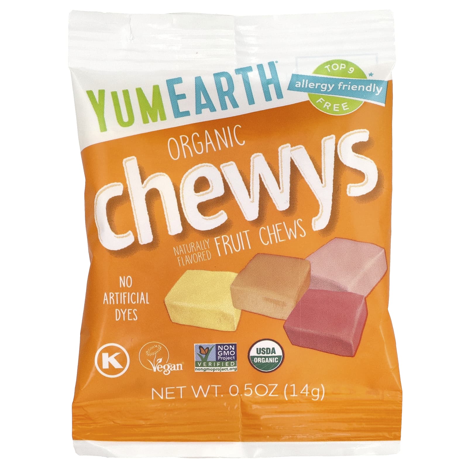 YumEarth, Organic Chewys ™, фруктовые жевательные таблетки, 15 пакетиков для снеков, 14 г (0,5 унции)