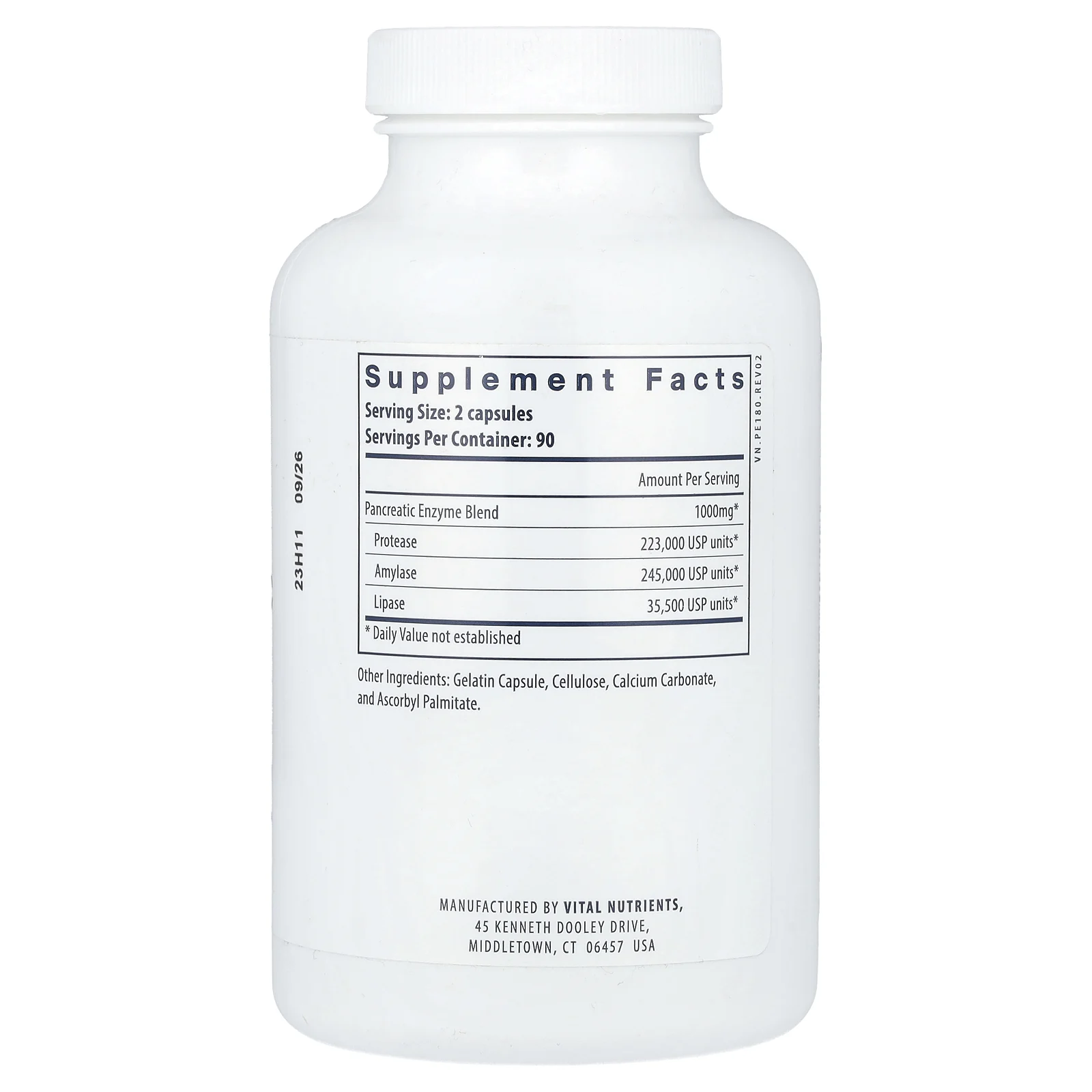 Vital Nutrients, Ферменты поджелудочной железы, 180 капсул