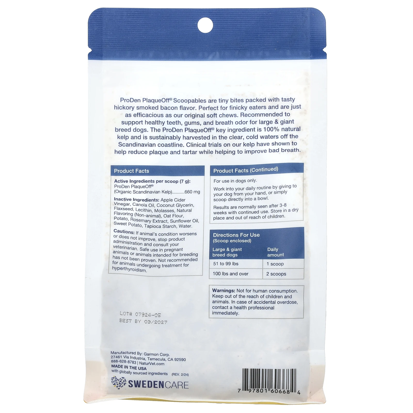 NaturVet, ProDen PlaqueOff® Scoopables, For Large & Giant Breed Dogs, Hickory Smoked Bacon , 45 Scoops, 11 oz (315 g)