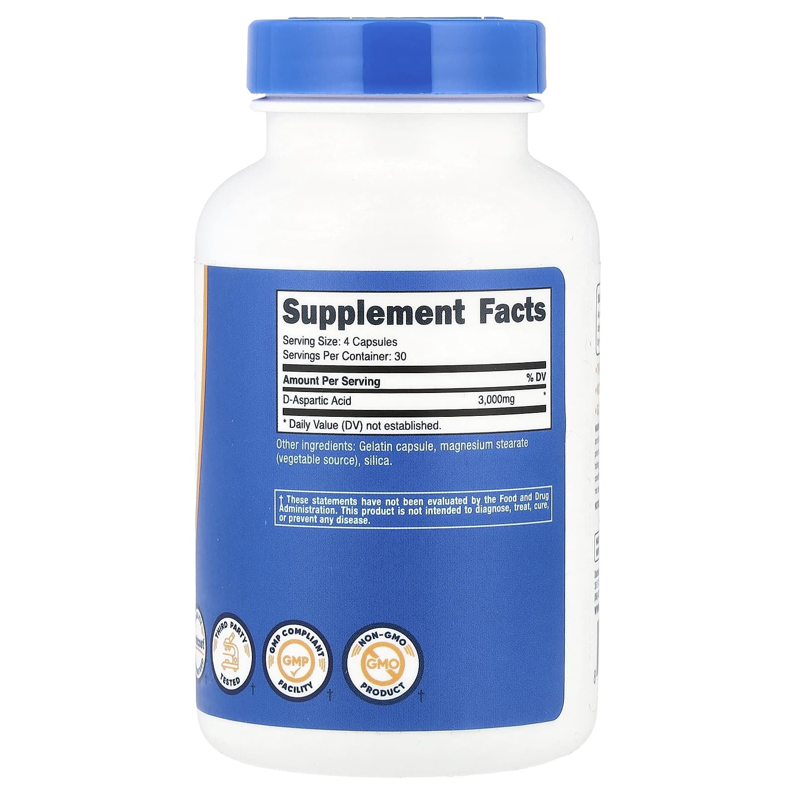 Nutricost, D-аспарагиновая кислота, 3000 мг, 120 капсул (750 мг на капсулу)