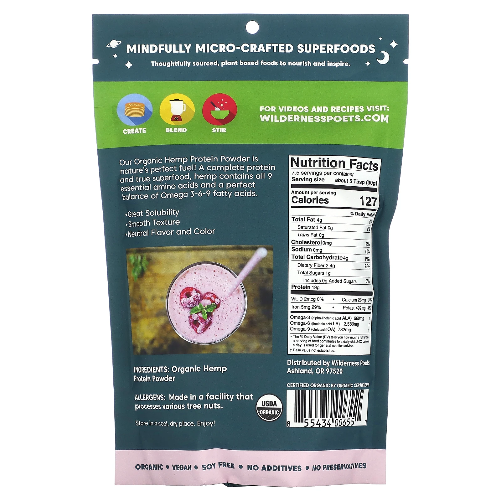 Wilderness Poets, органический конопляный протеиновый порошок, 226 г (8 унций)