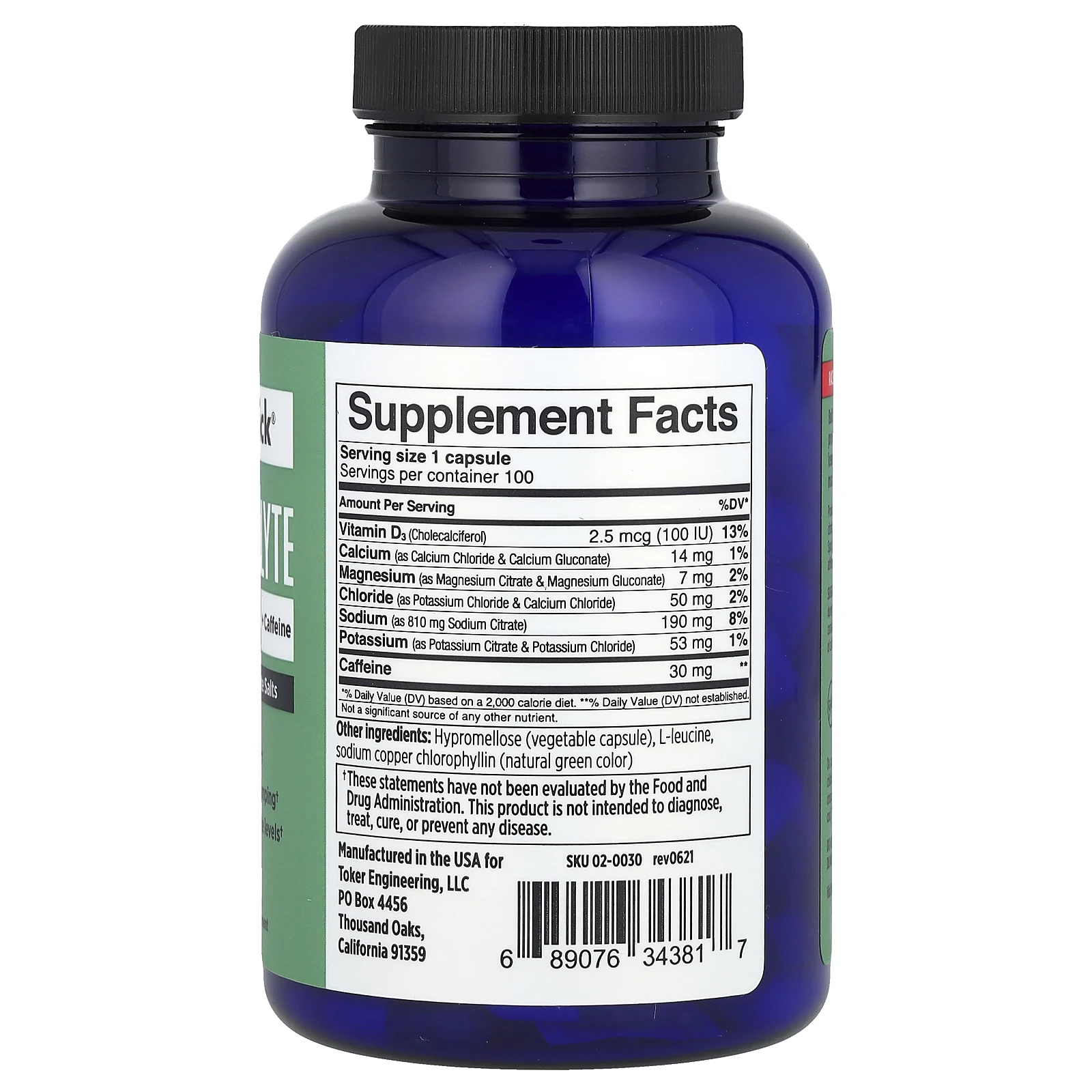 SaltStick, Electrolyte Caps Plus Caffeine, 100 Vegetarian Capsules