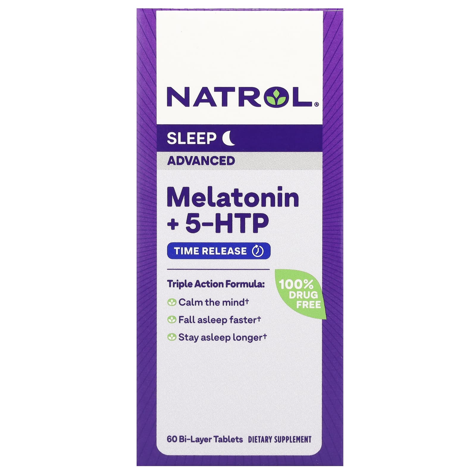 Natrol, мелатонин + 5-HTP, улучшенный сон, 60 двухслойных таблеток