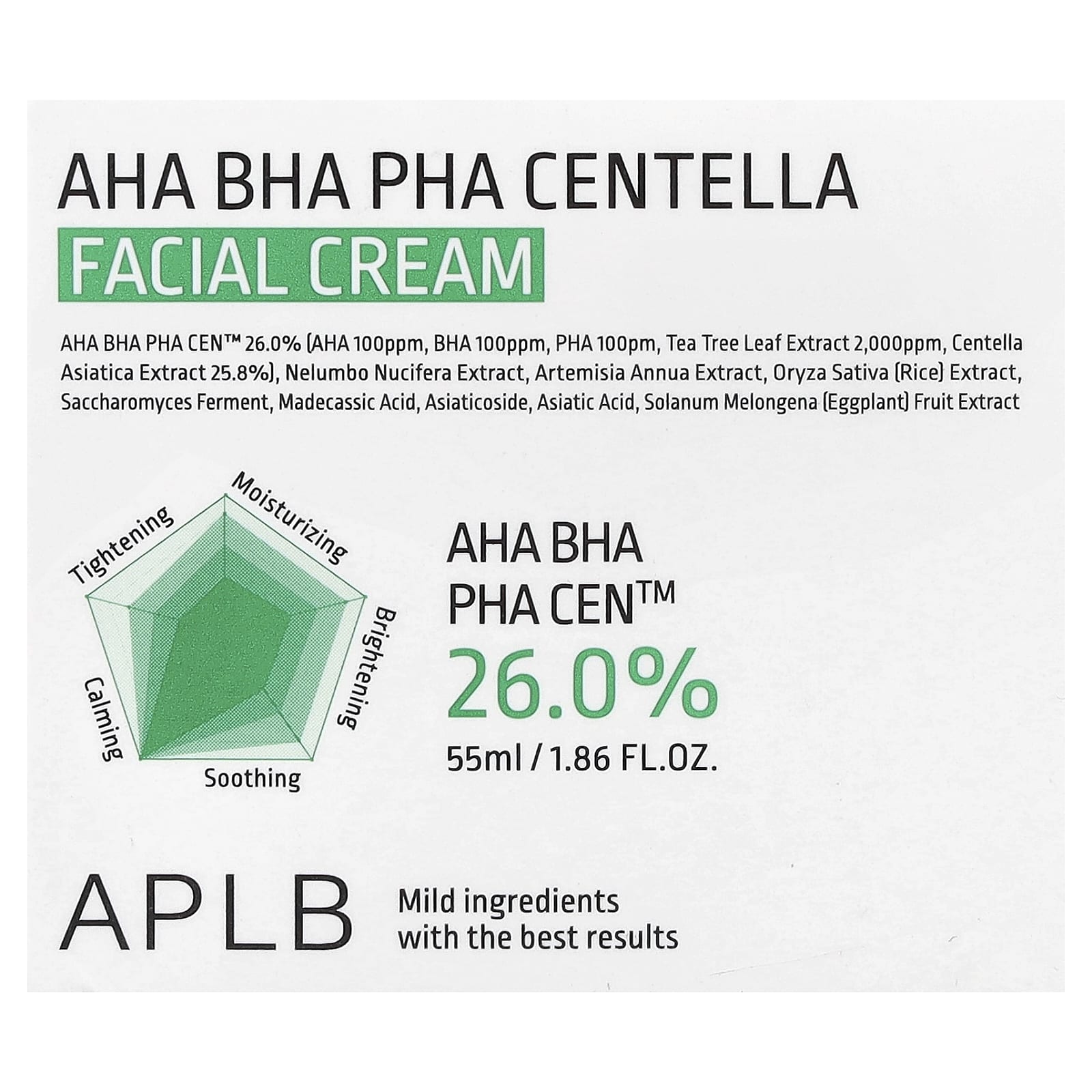 APLB, крем для лица с готу колой, AHA, BHA и PHA, 55 мл (1,86 жидк. унции)