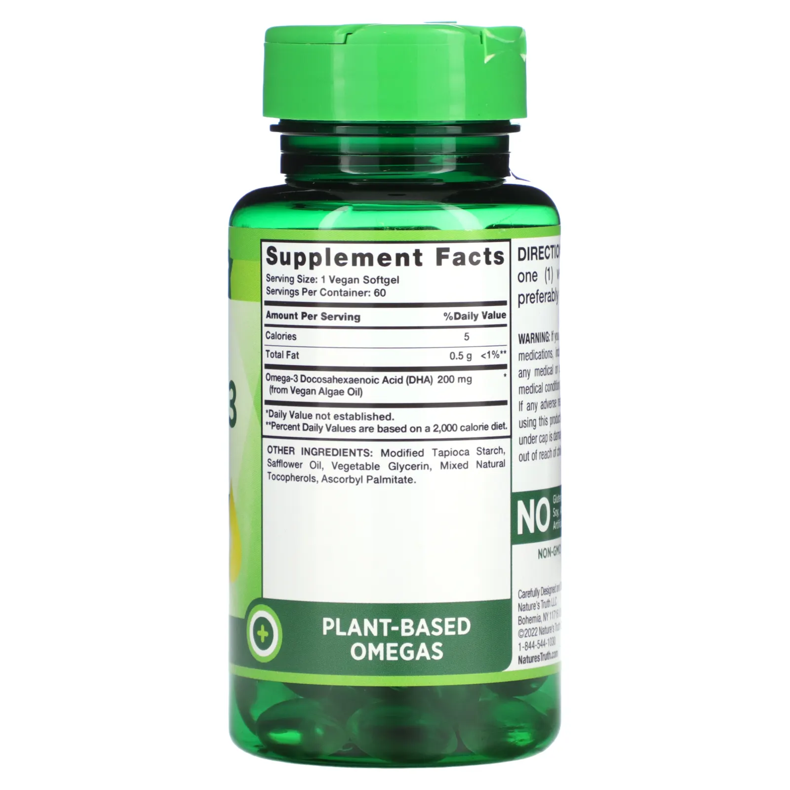 Nature's Truth, Веганское масло из водорослей омега-3 и ДГК, 60 веганских капсул