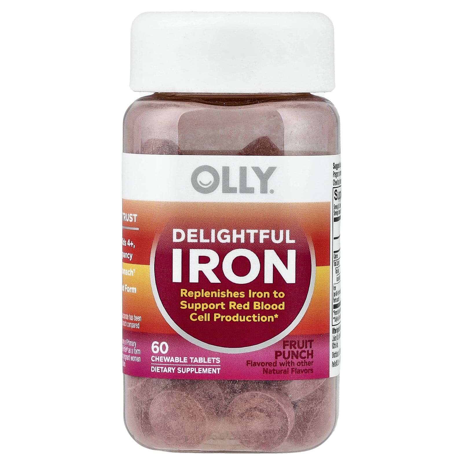 OLLY, Delightful Iron, железо для детей от 4 лет, фруктовый пунш, 60 жевательных таблеток