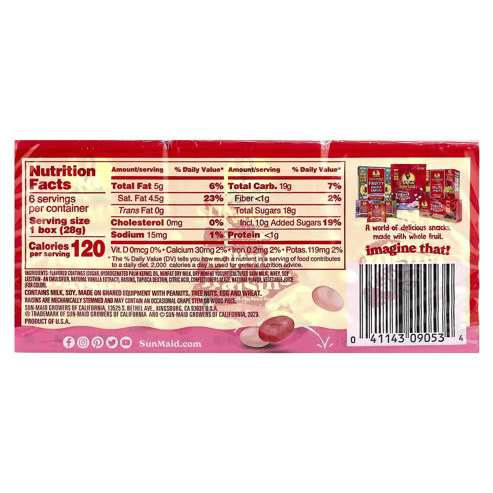 Sun-Maid, Йогуртовый изюм, клубника и ваниль, 6 коробок по 28,3 г (1 унция)