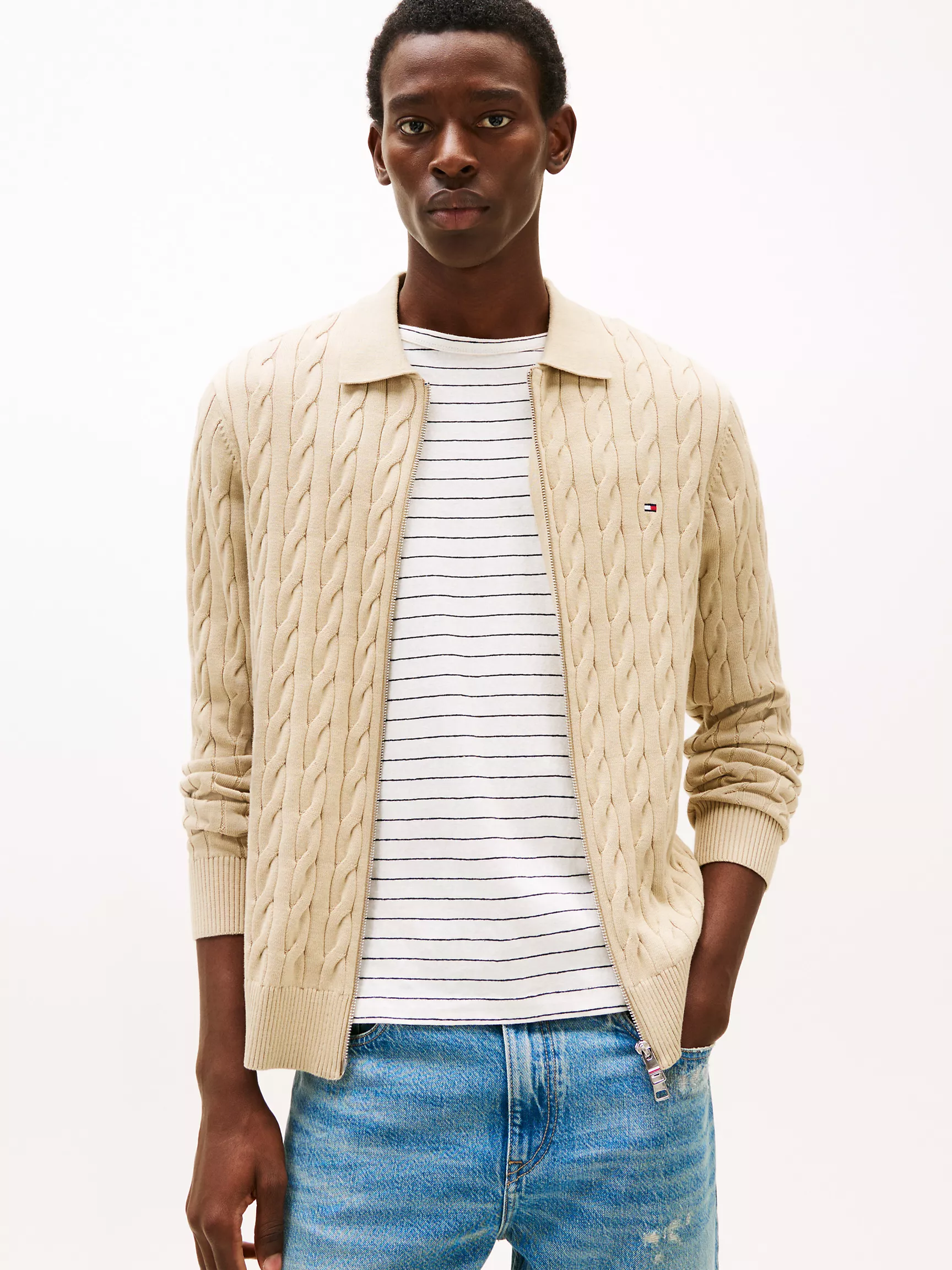 Мужской свитер Tommy Hilfiger, Вязаный кардиган с узором "косы" на молнии