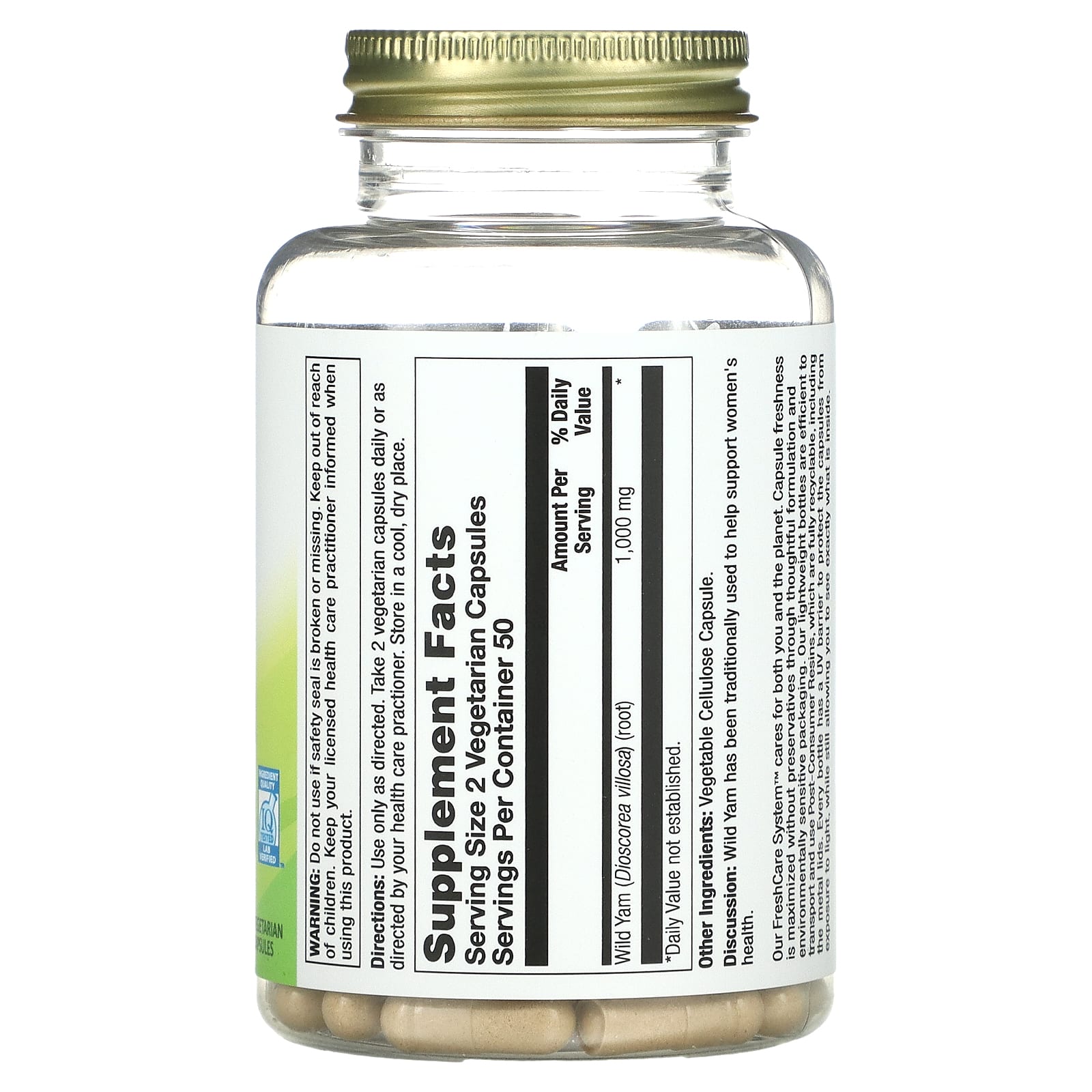 Nature's Life, дикий ямс, 1000 мг, 100 вегетарианских капсул (500 мг в 1 капсуле)