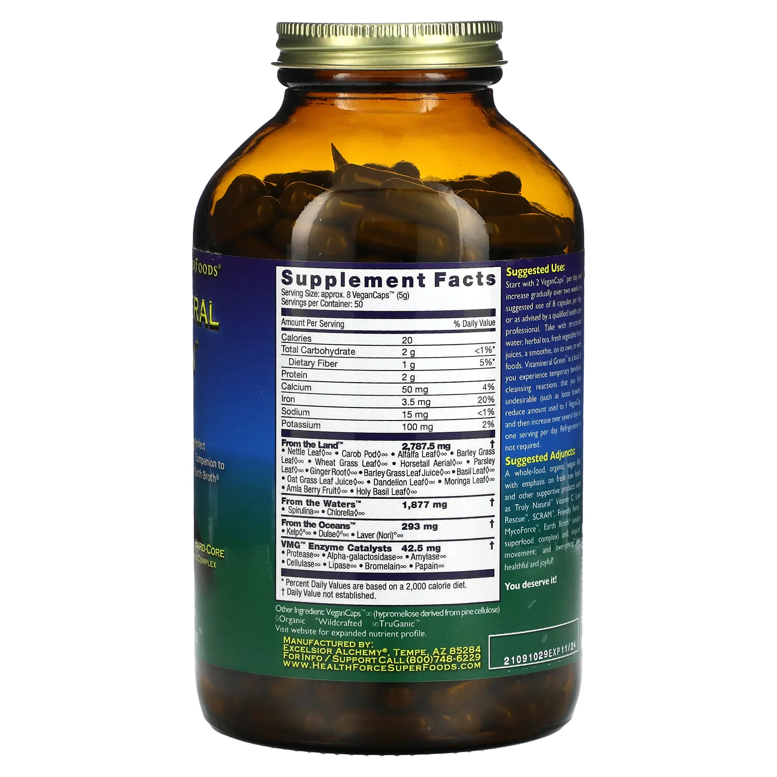 HealthForce Superfoods, Vitamineral Green, версия 5.5, 400 веганских капсул