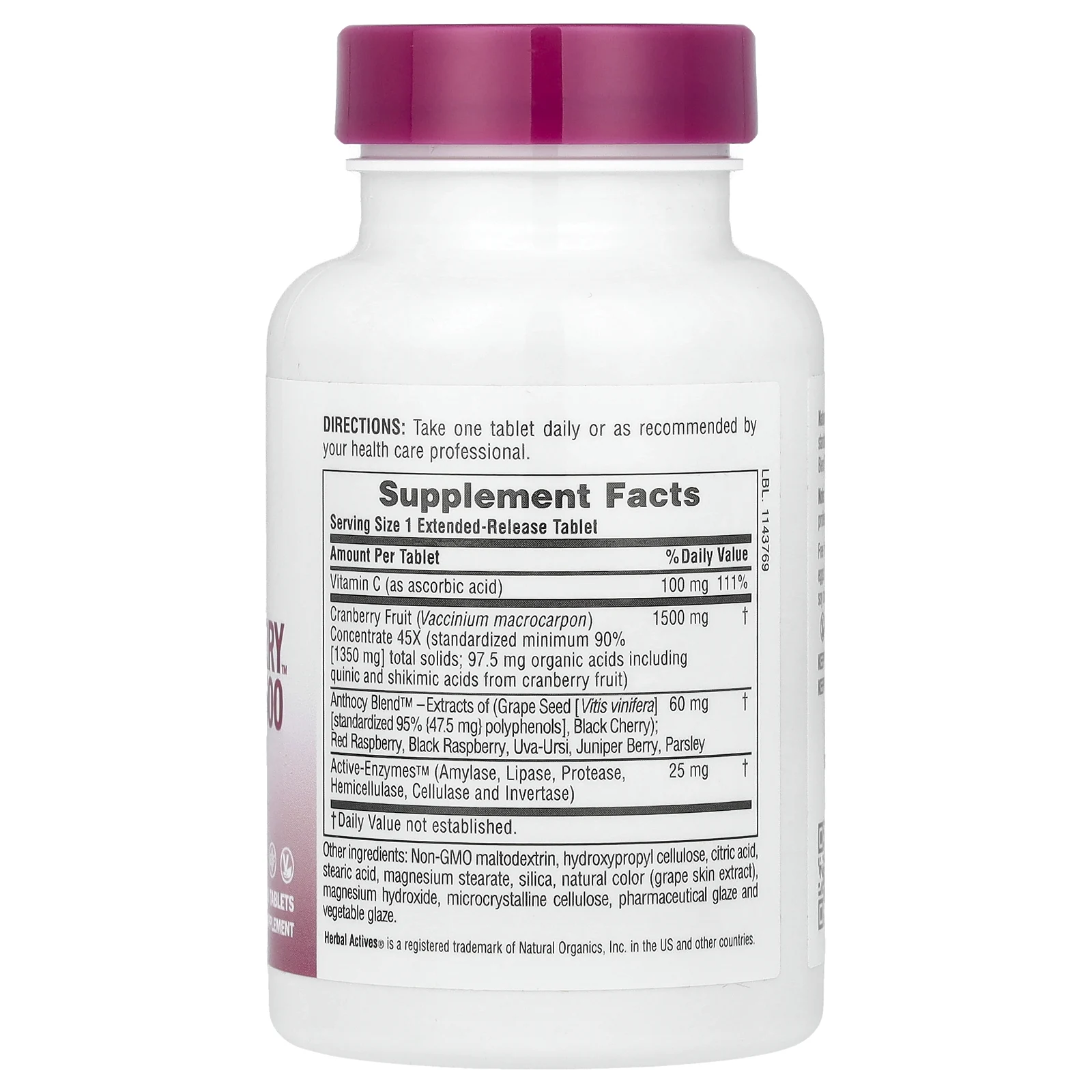 NaturesPlus, Herbal Actives, Ultra Cranberry 1500, 1500 мкг, 30 таблеток