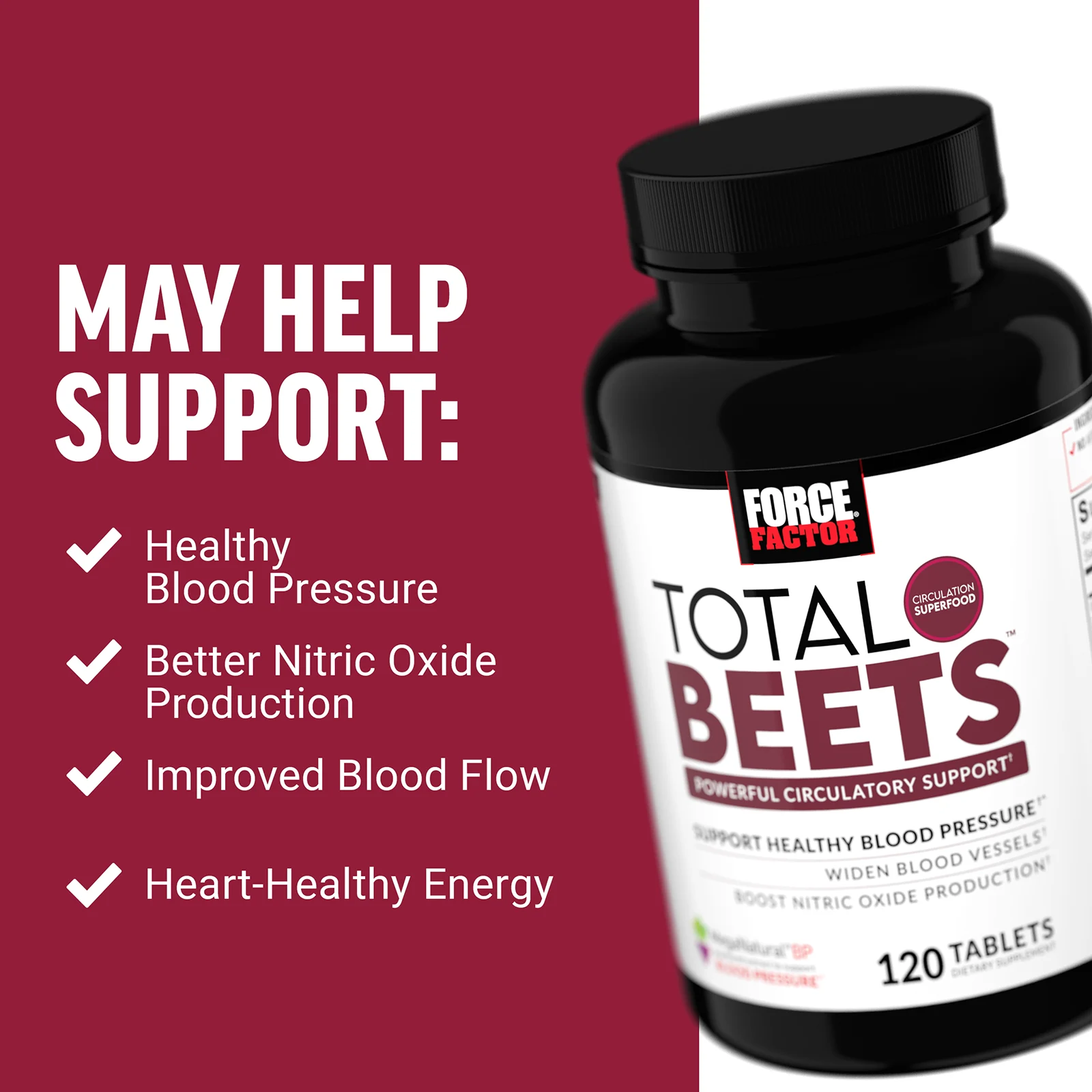 Force Factor, Total Beets, эффективная поддержка кровообращения, 120 таблеток