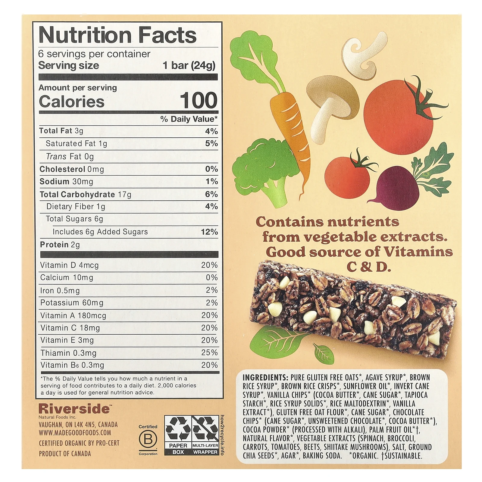 MadeGood, Батончик-гранола, печенье и крем, 6 батончиков, 24 г (0,85 унции)