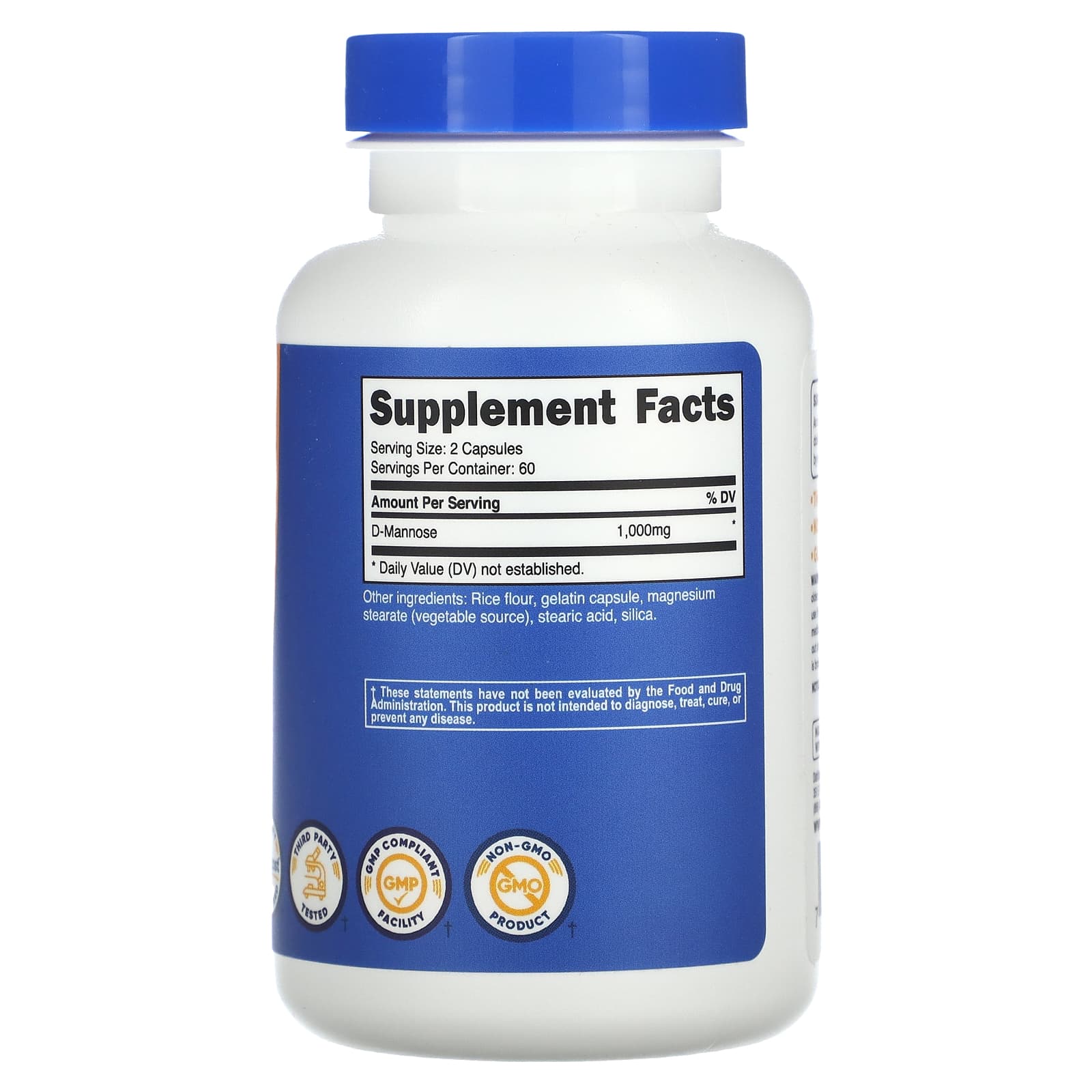 Nutricost, D-манноза, 1000 мг, 120 капсул (500 мг в 1 капсуле)