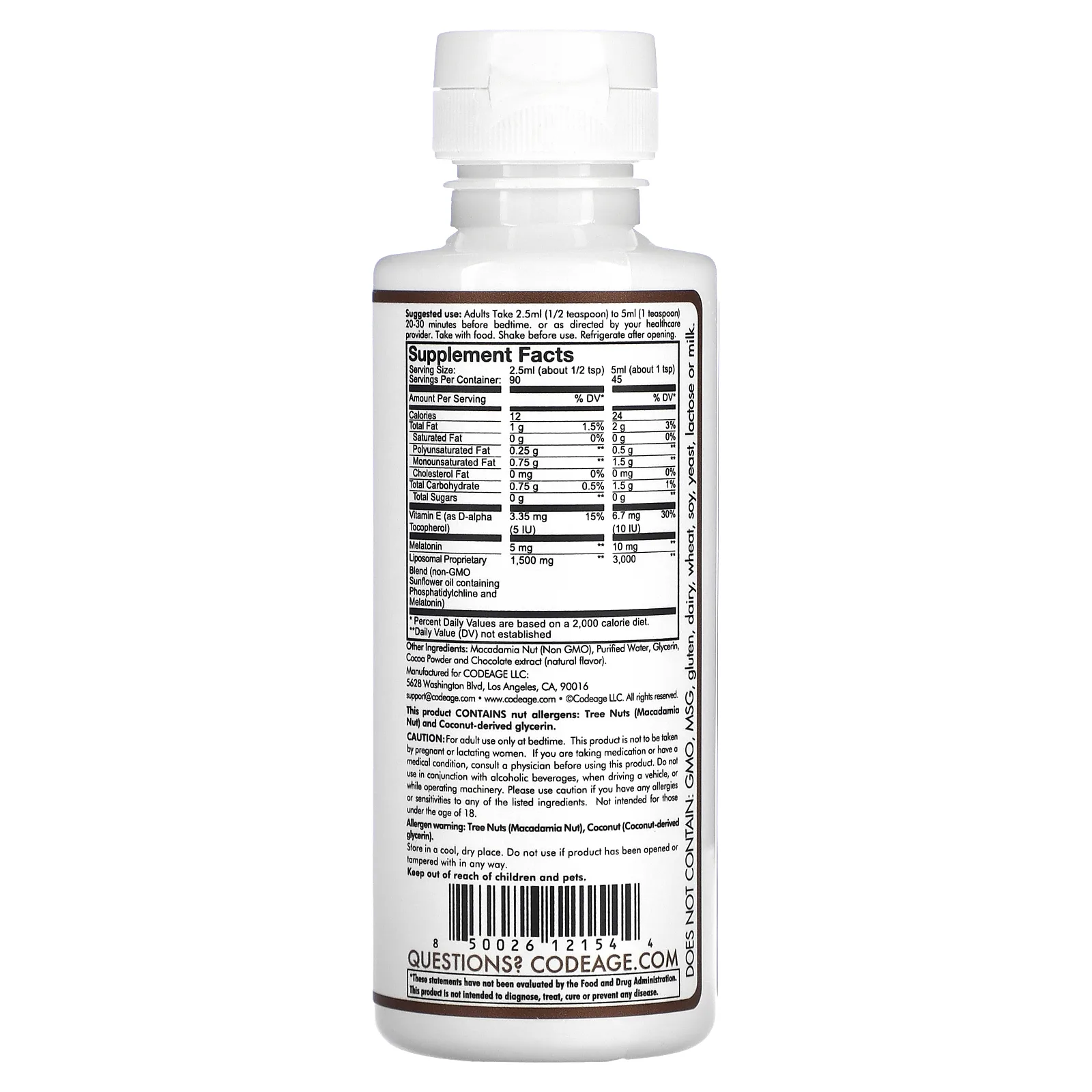 Codeage, Ultra Sleep +, 10 мг мелатонина, липосомальная доставка, шоколадный смузи, 225 мл (8 жидк. унций)