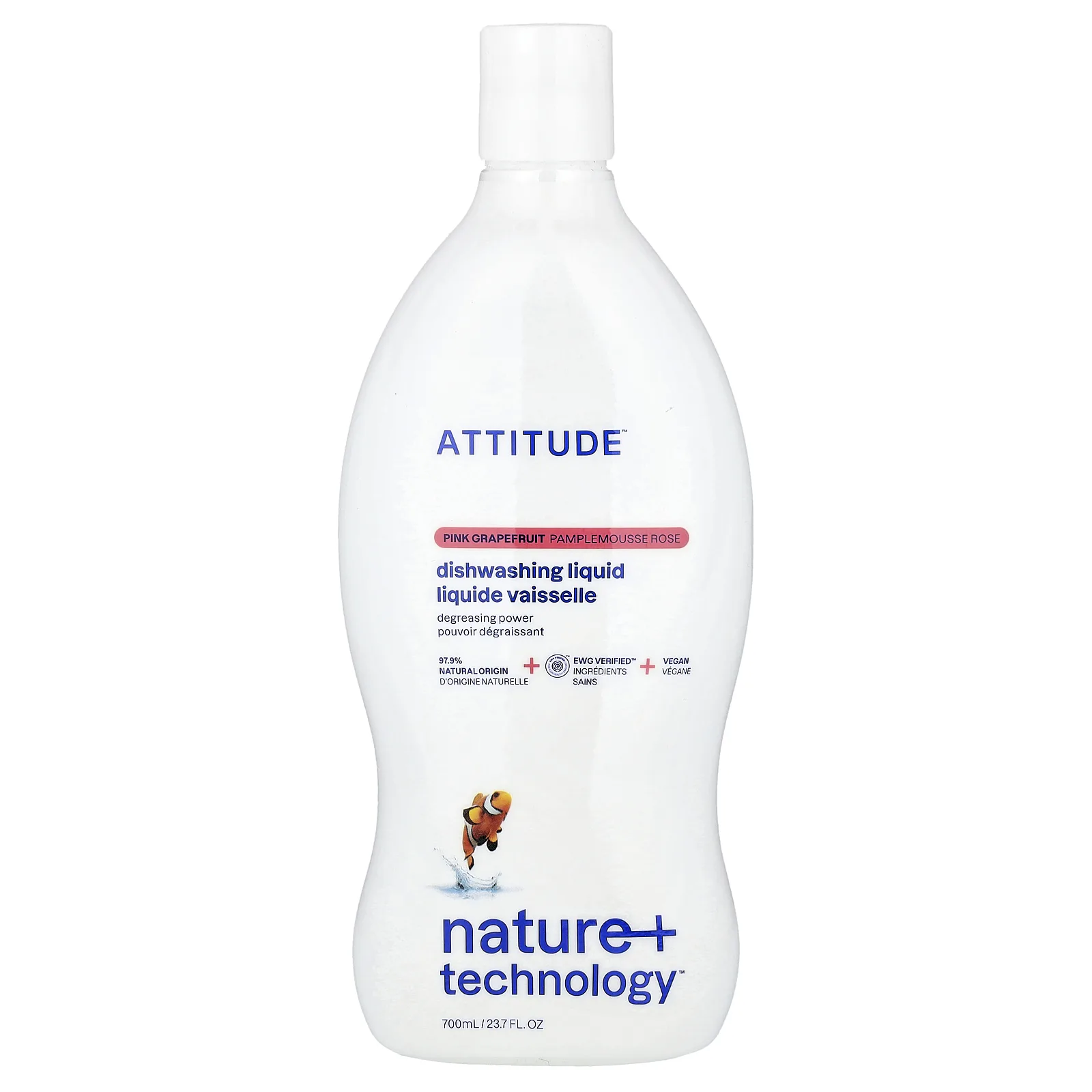 ATTITUDE, Nature + Technology™, жидкость для мытья посуды, со вкусом розового грейпфрута, 700 мл (23,7 жидк. унции)