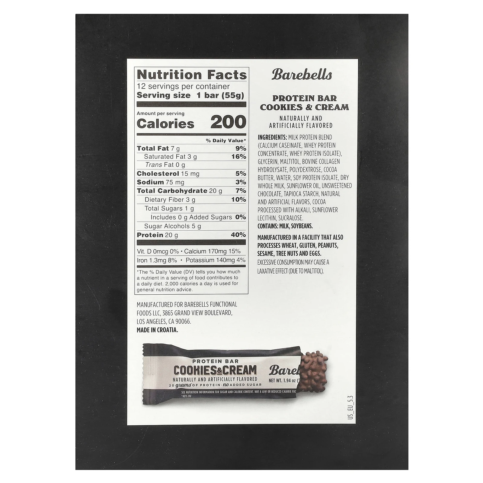 Barebells, Протеиновый батончик, печенье и крем, 12 батончиков, 55 г (1,94 унции)