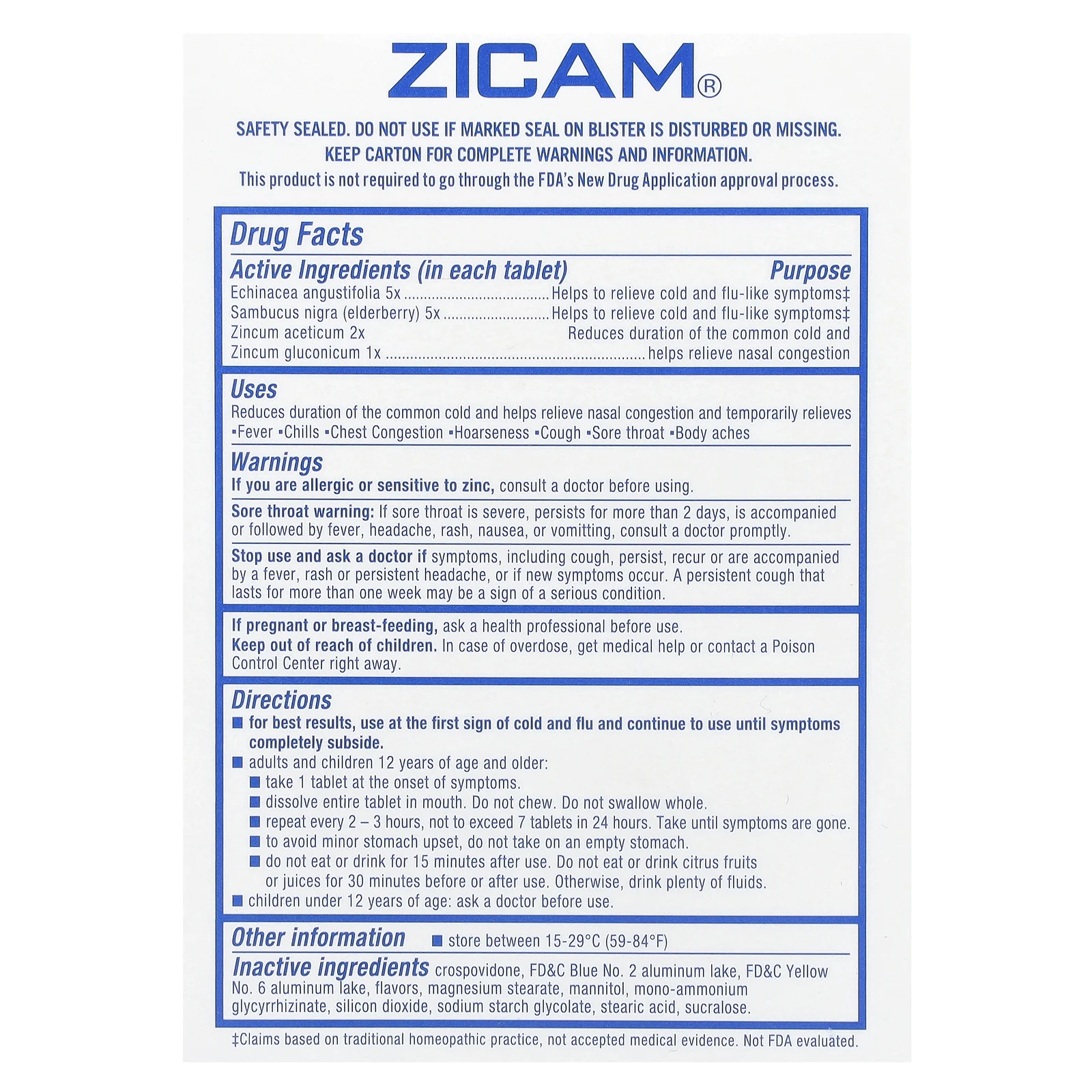 Zicam, Echinacea + Sambucus, охлаждающая перечная мята, 20 быстрорастворимых таблеток