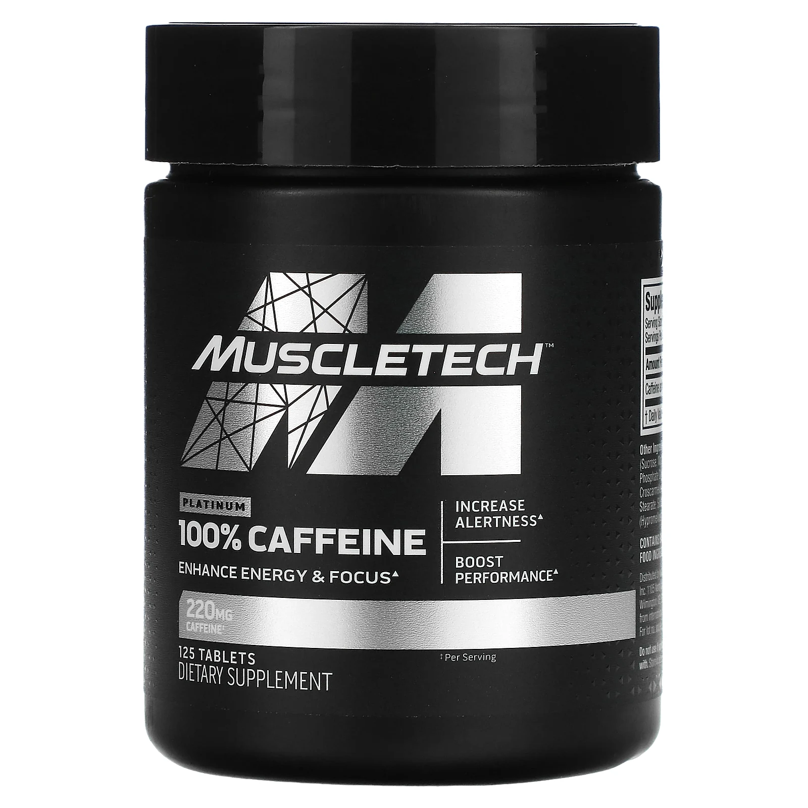 MuscleTech, Platinum 100%, кофеин, 220 мг, 125 таблеток