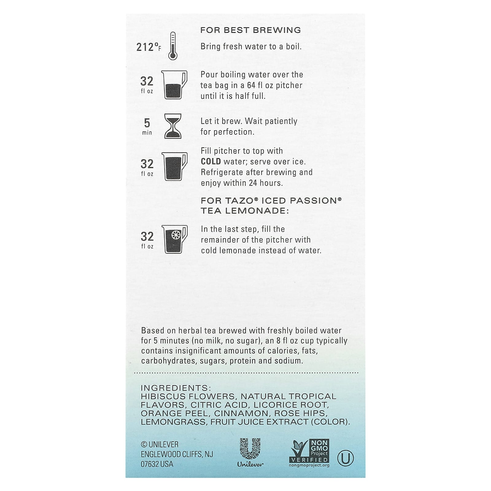 Tazo Teas, Herbal Tea, Iced Passion, без кофеина, 6 чайных пакетиков, 81 г (2,85 унции)