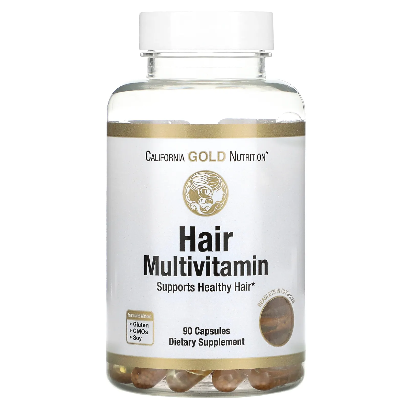 California Gold Nutrition, мультивитамины для волос, 90 желатиновых капсул