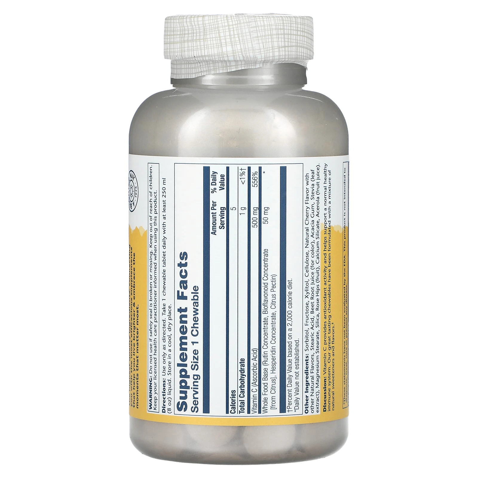 Solaray, жевательные таблетки с витамином C, вкус натуральной вишни, 500 мг, 100 шт.