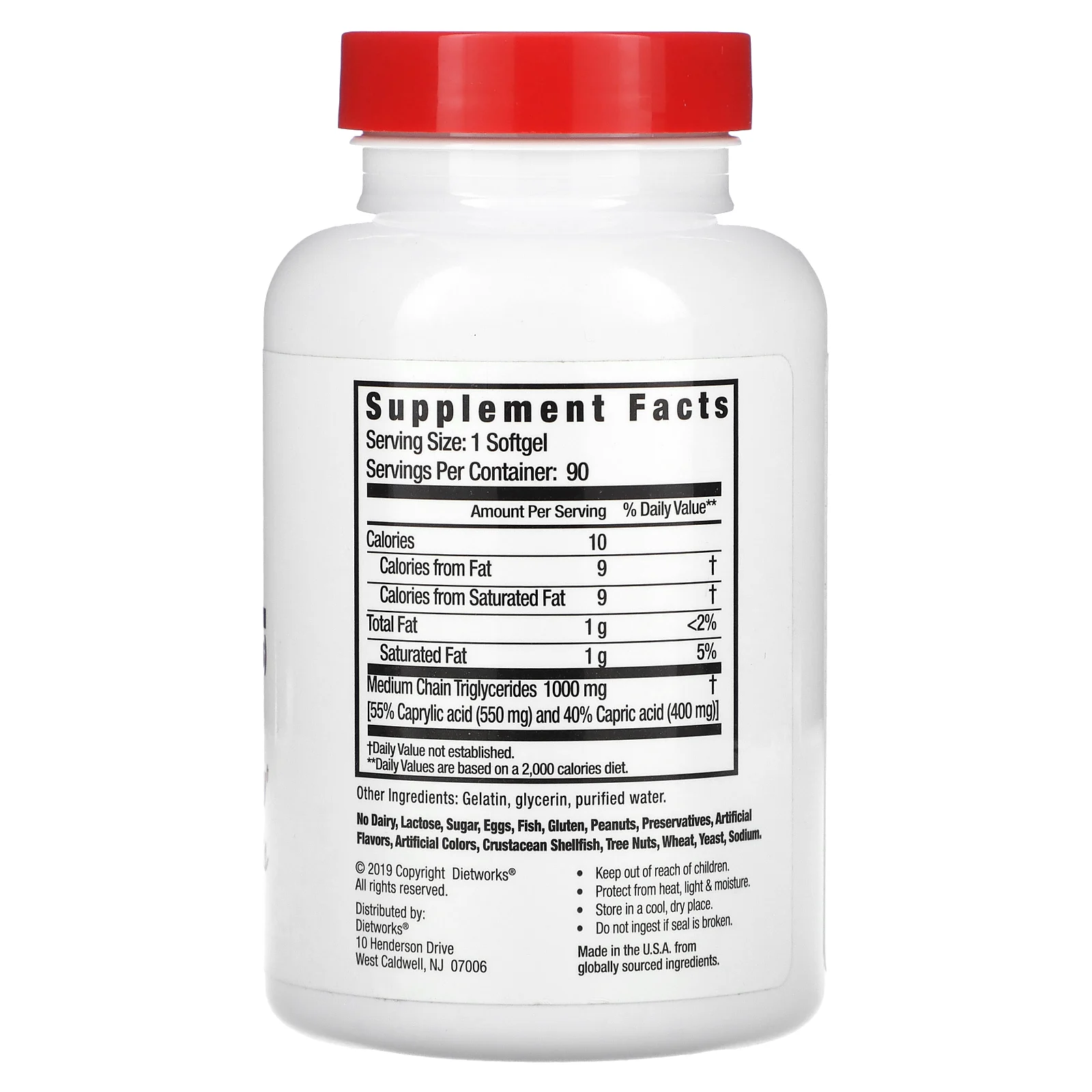 DietWorks, Масло MCT, 1000 мг, 90 мягких таблеток