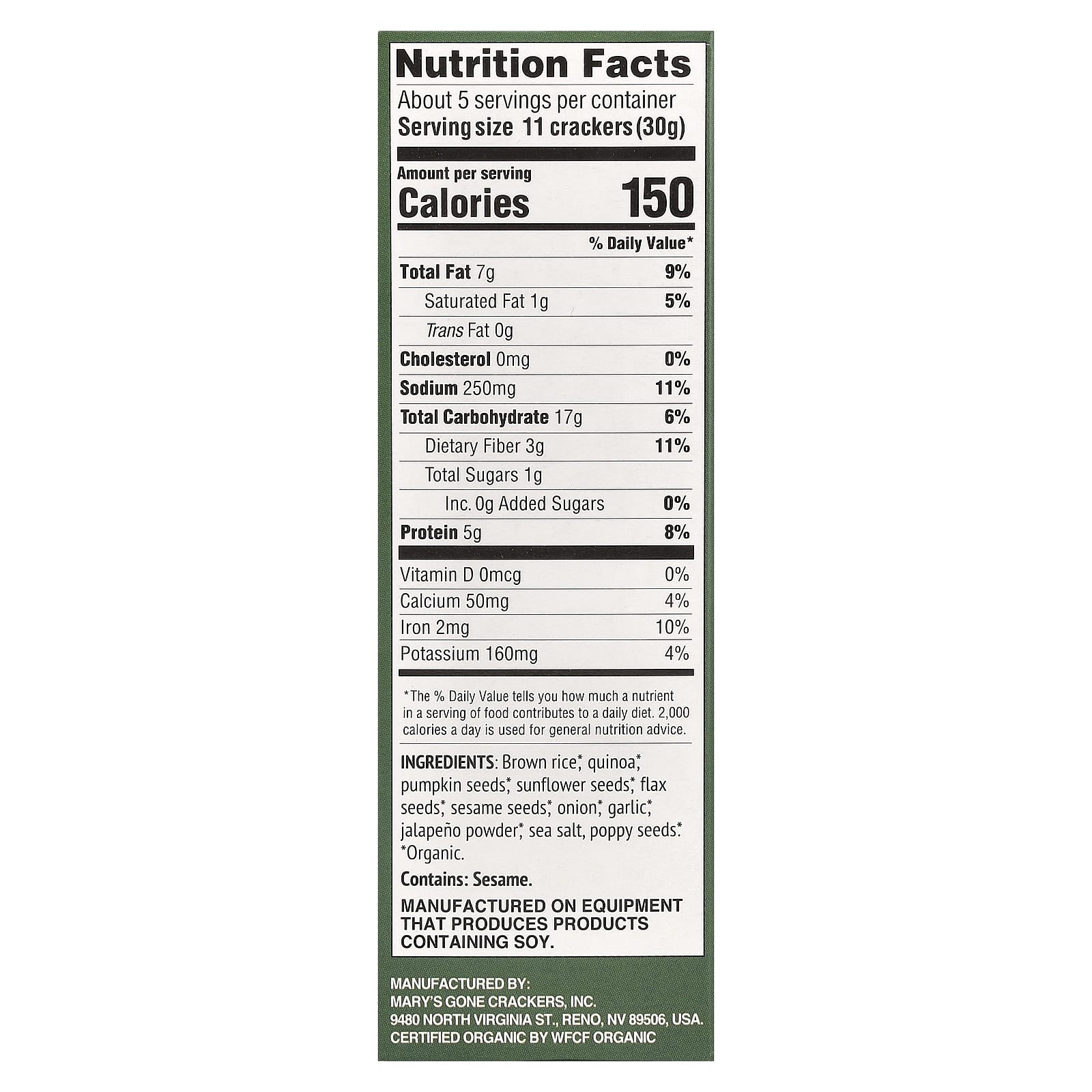 Mary's Gone Crackers, органические крекеры с халапеньо, средние, 156 г (5,5 унции)