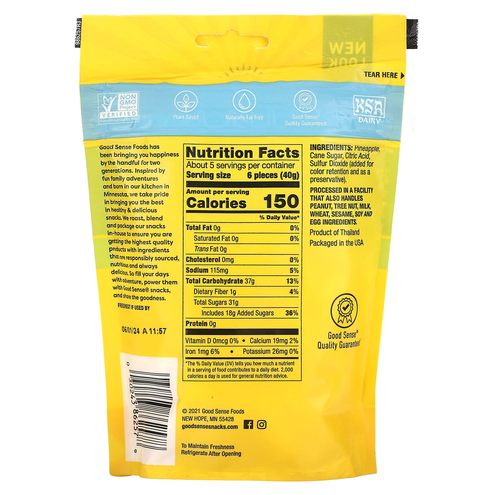 Good Sense, ананас, сушеный и подслащенный, 184 г (6,5 унции)