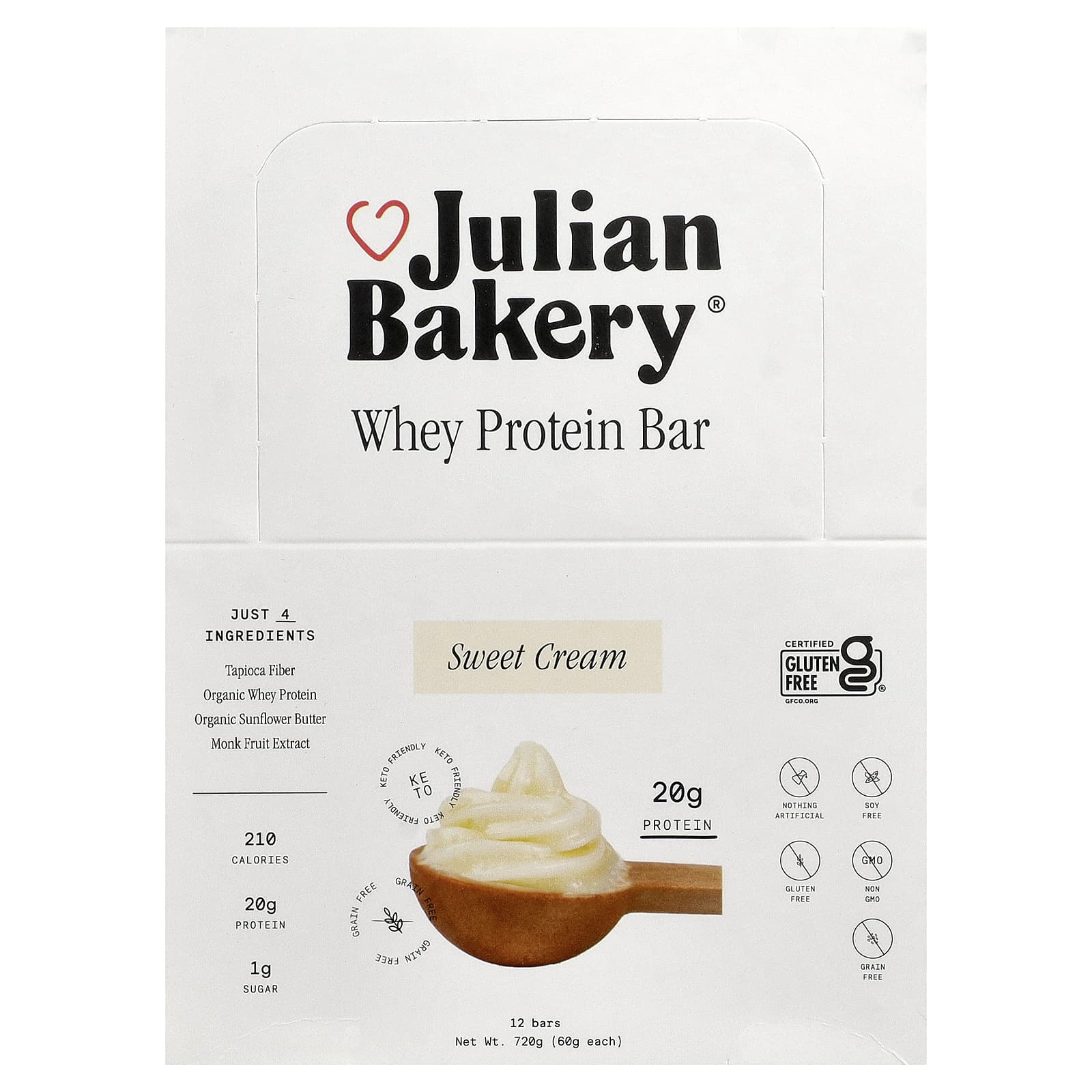 Julian Bakery, батончик сывороточного протеина, со вкусом сладких кремов, 12 батончиков по 60 г (2,1 унции)