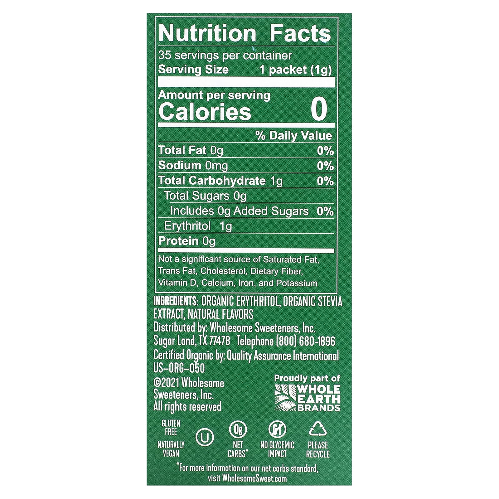 Wholesome Sweeteners, Органическая стевия, смесь подсластителей с нулевой калорийностью, 35 отдельных пакетов, 1,23 унции (35 г)