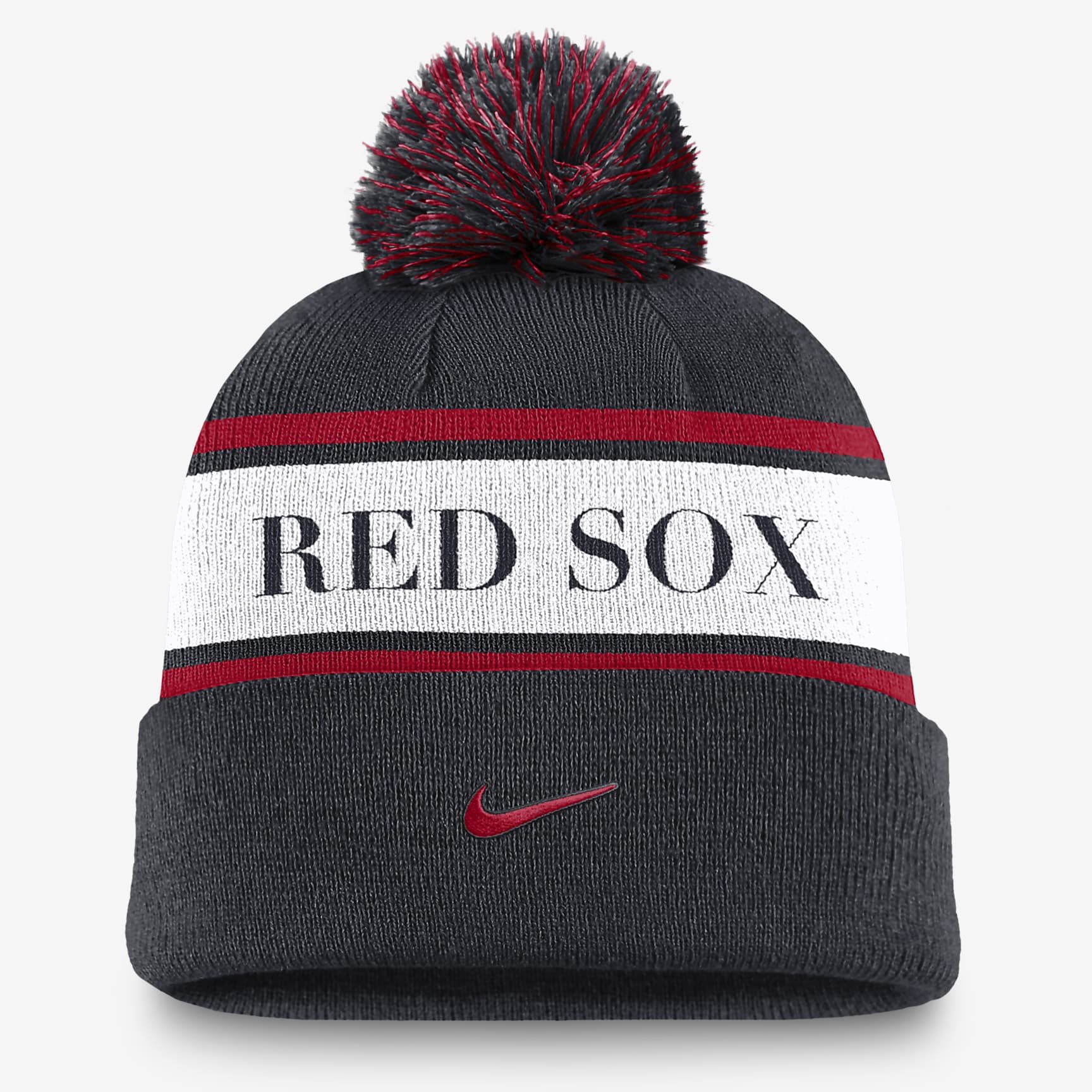 Boston Red Sox Team Stripe Peak Men's Nike MLB Cuffed Pom Beanie