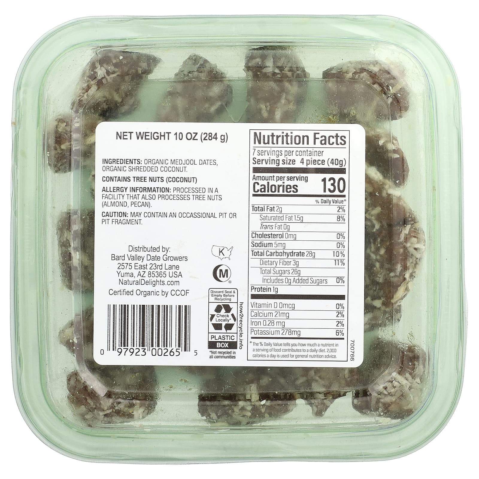 Natural Delights, Organic Мини-Medjools, кокос, 284 г (10 унций)