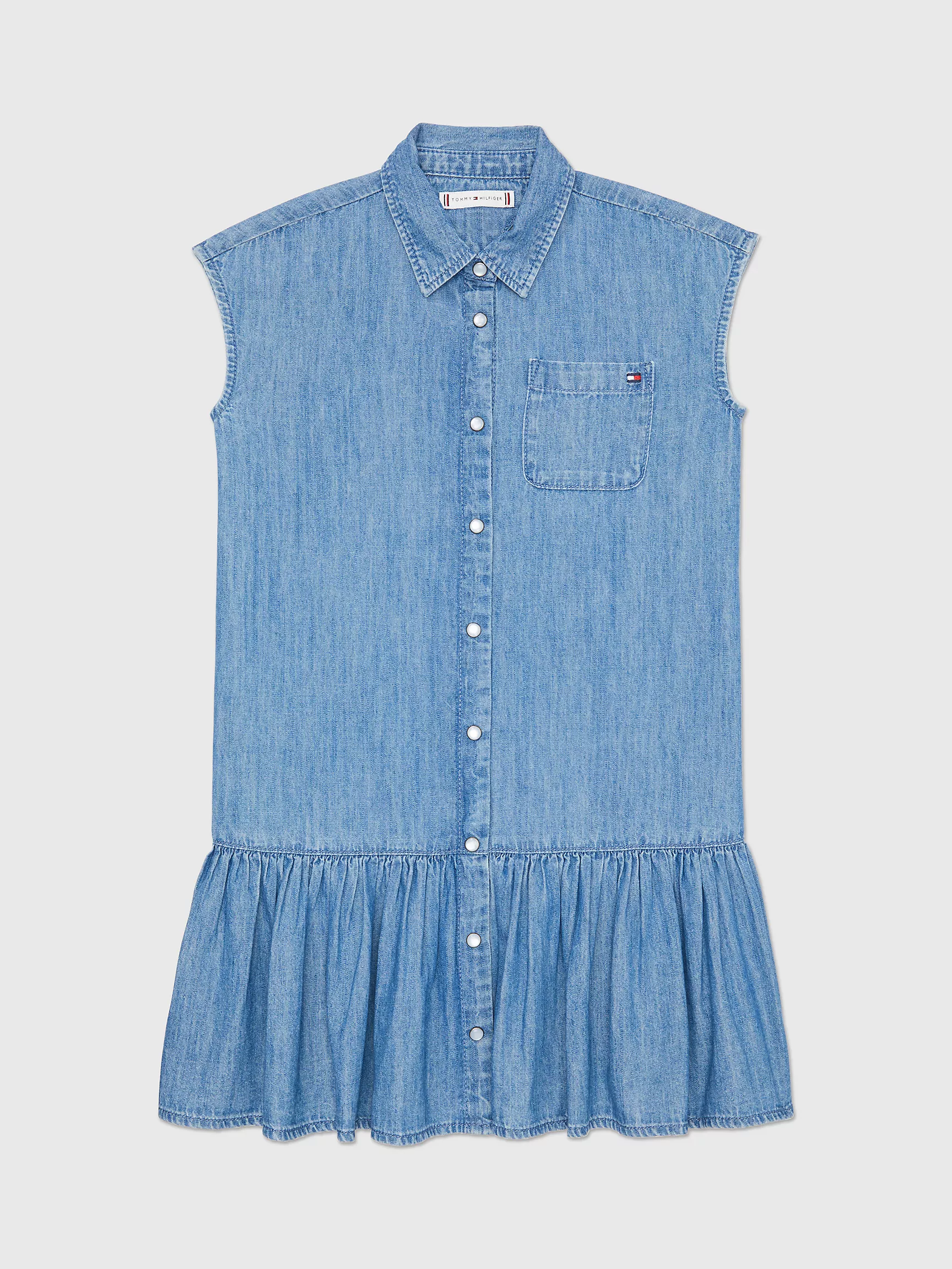 Платье для девочек Tommy Hilfiger, Детское платье из шамбре без рукавов с воланом