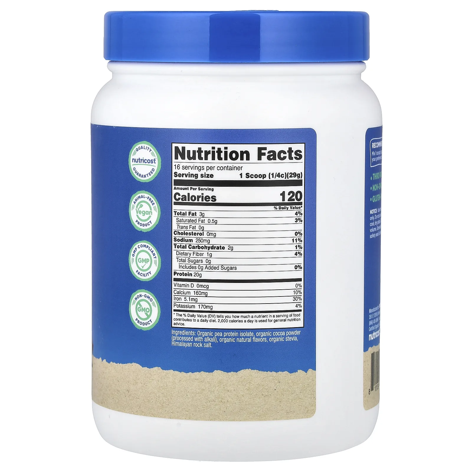 Nutricost, органический гороховый протеин, со вкусом шоколада, 454 г (1 фунт)