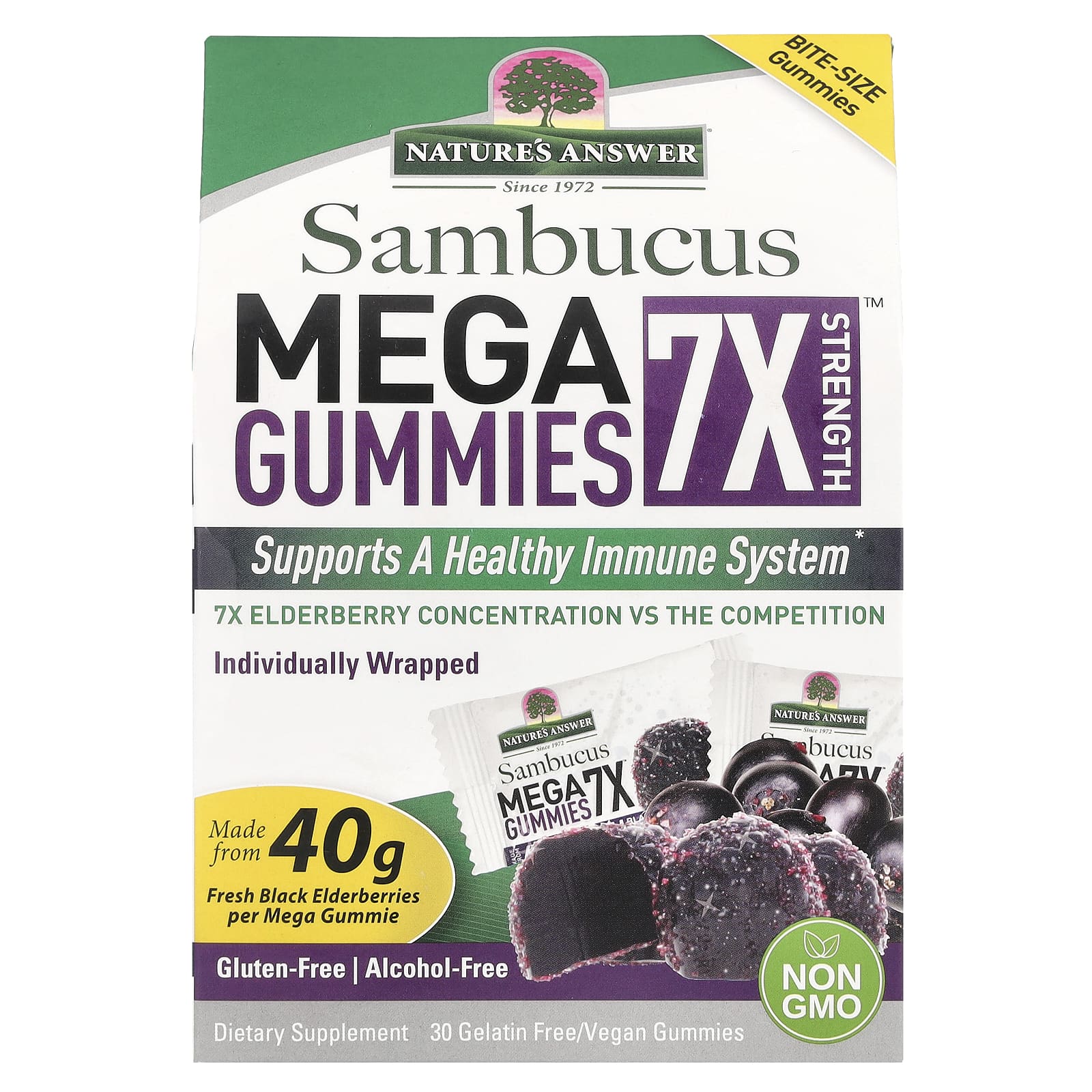 Nature's Answer, Sambucus Mega Gummies 7X Strength, черная бузина, 30 вегетарианских жевательных мармеладок без желатина