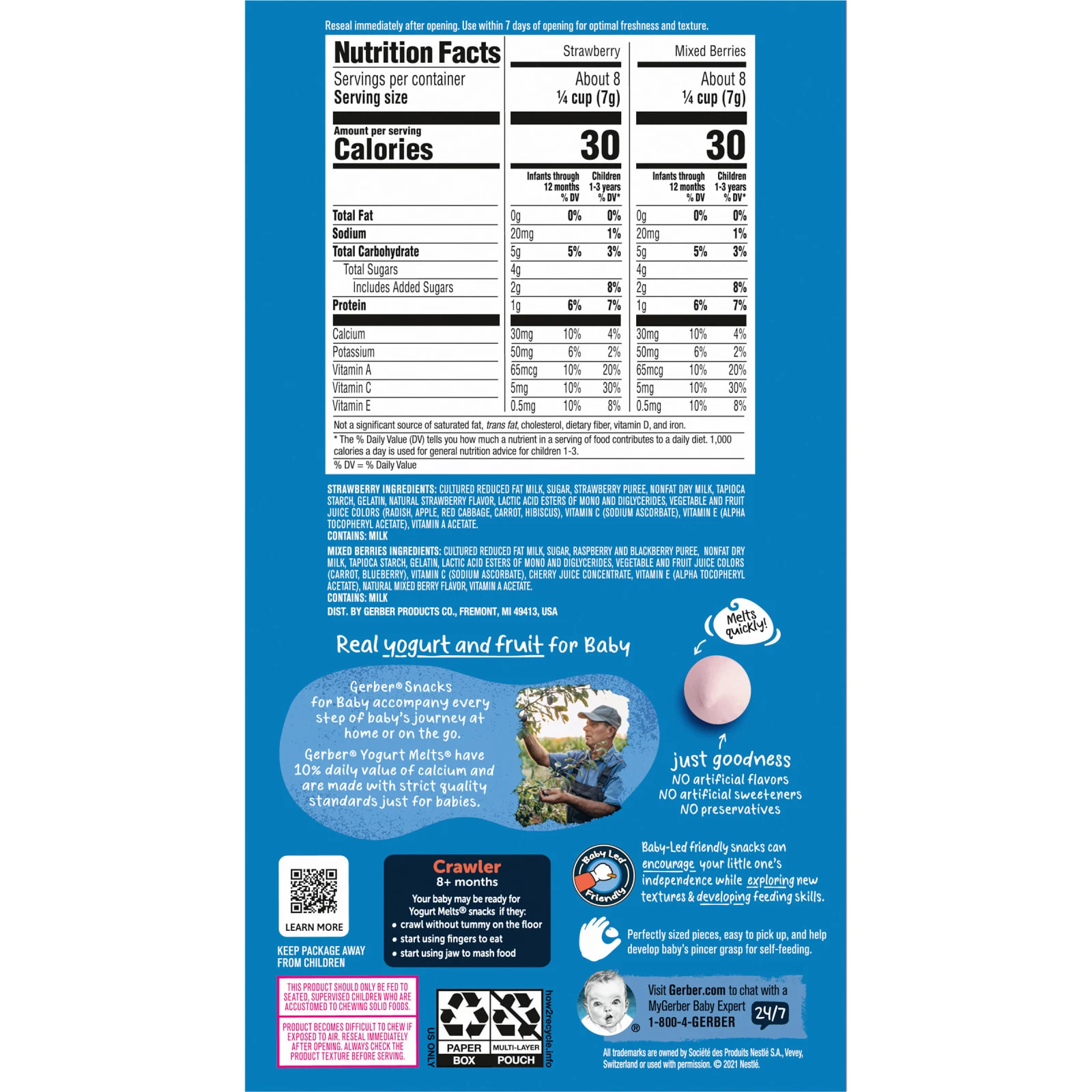 Gerber, Snacks for Baby, йогурт, для детей от 8 месяцев, разнообразный набор, 4 упаковки по 28 г (1 унция)