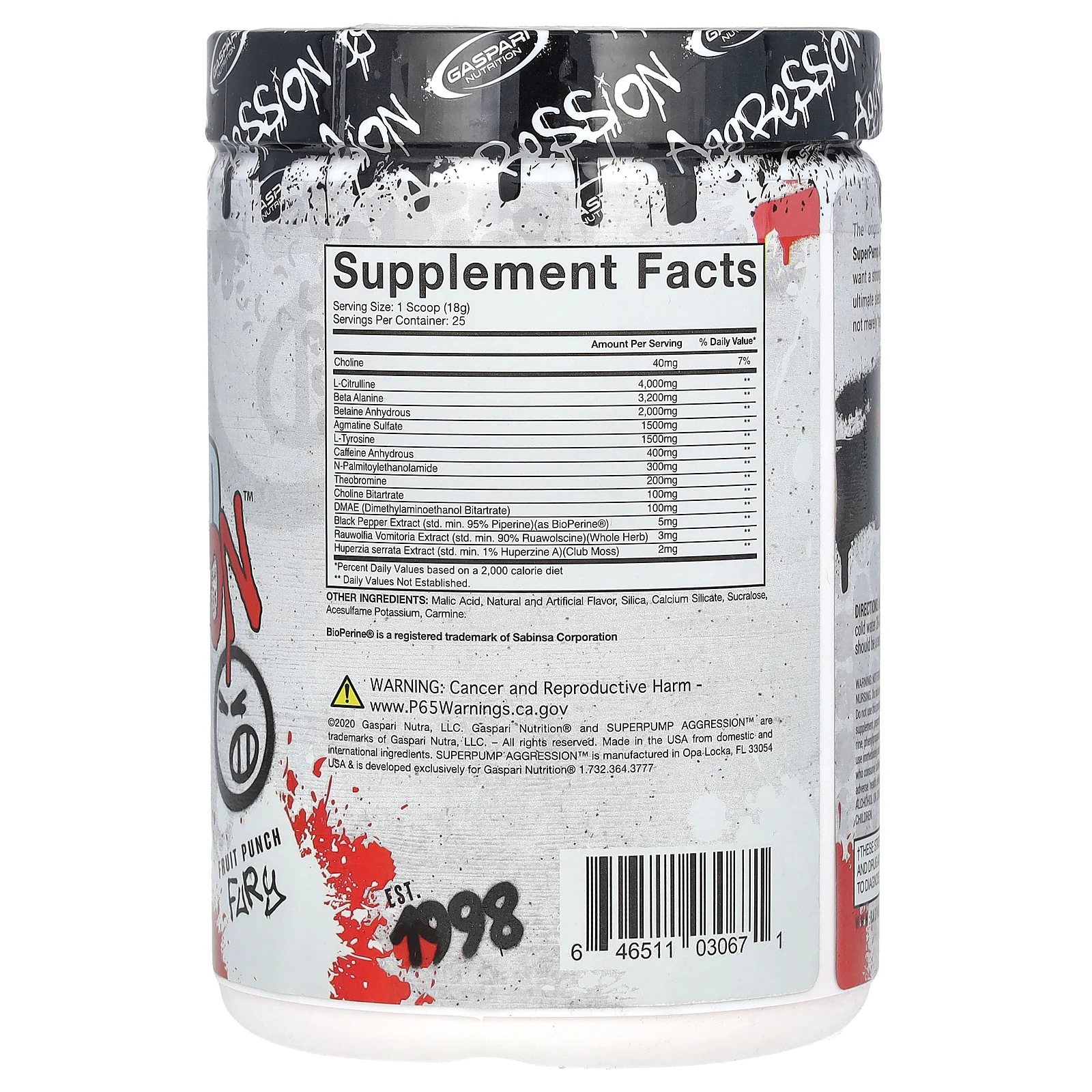 Gaspari Nutrition, SuperPump Aggression Pre-Workout, Fruit Punch Fury, 450 г