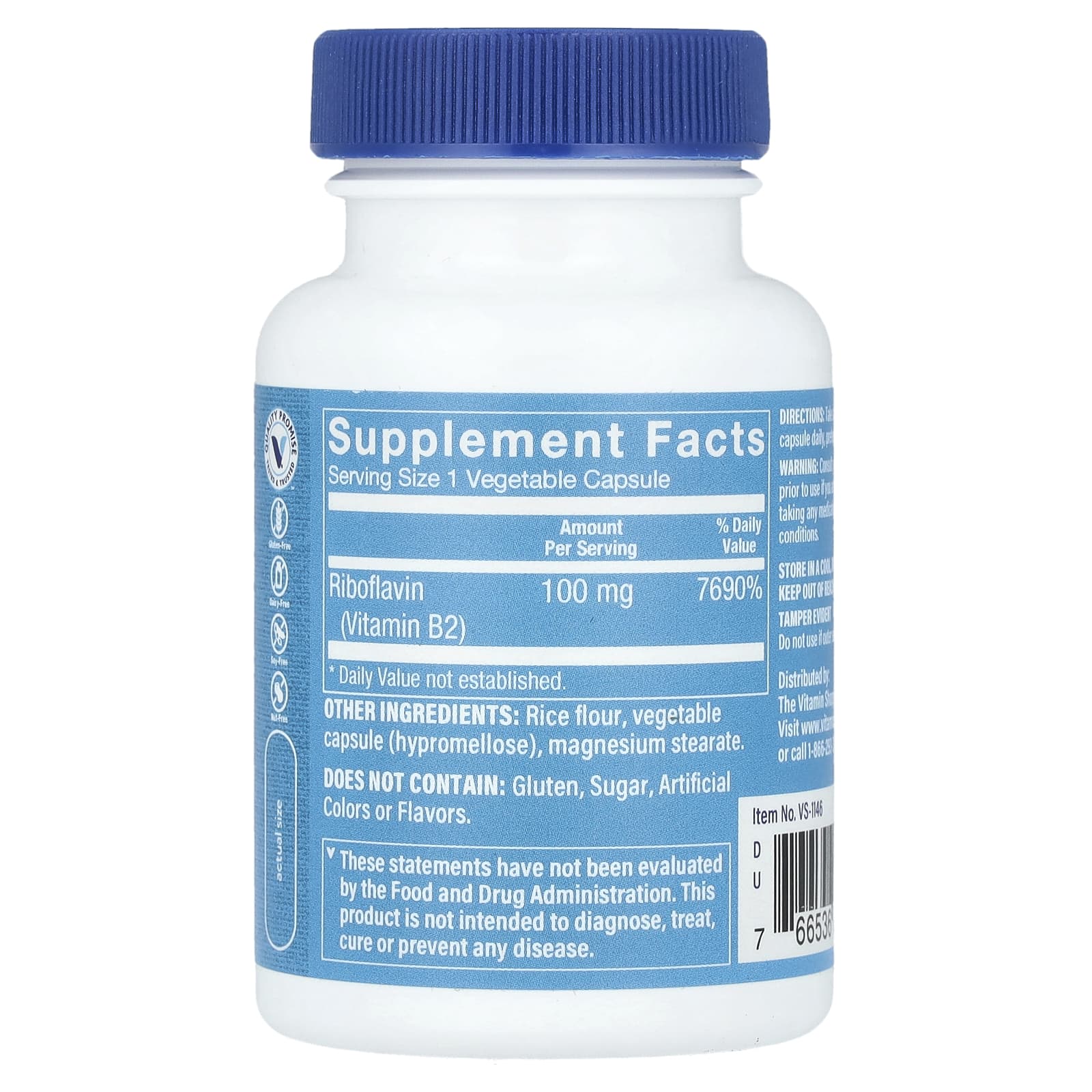 The Vitamin Shoppe, Витамин B2, рибофлавин, 100 мг, 100 растительных капсул