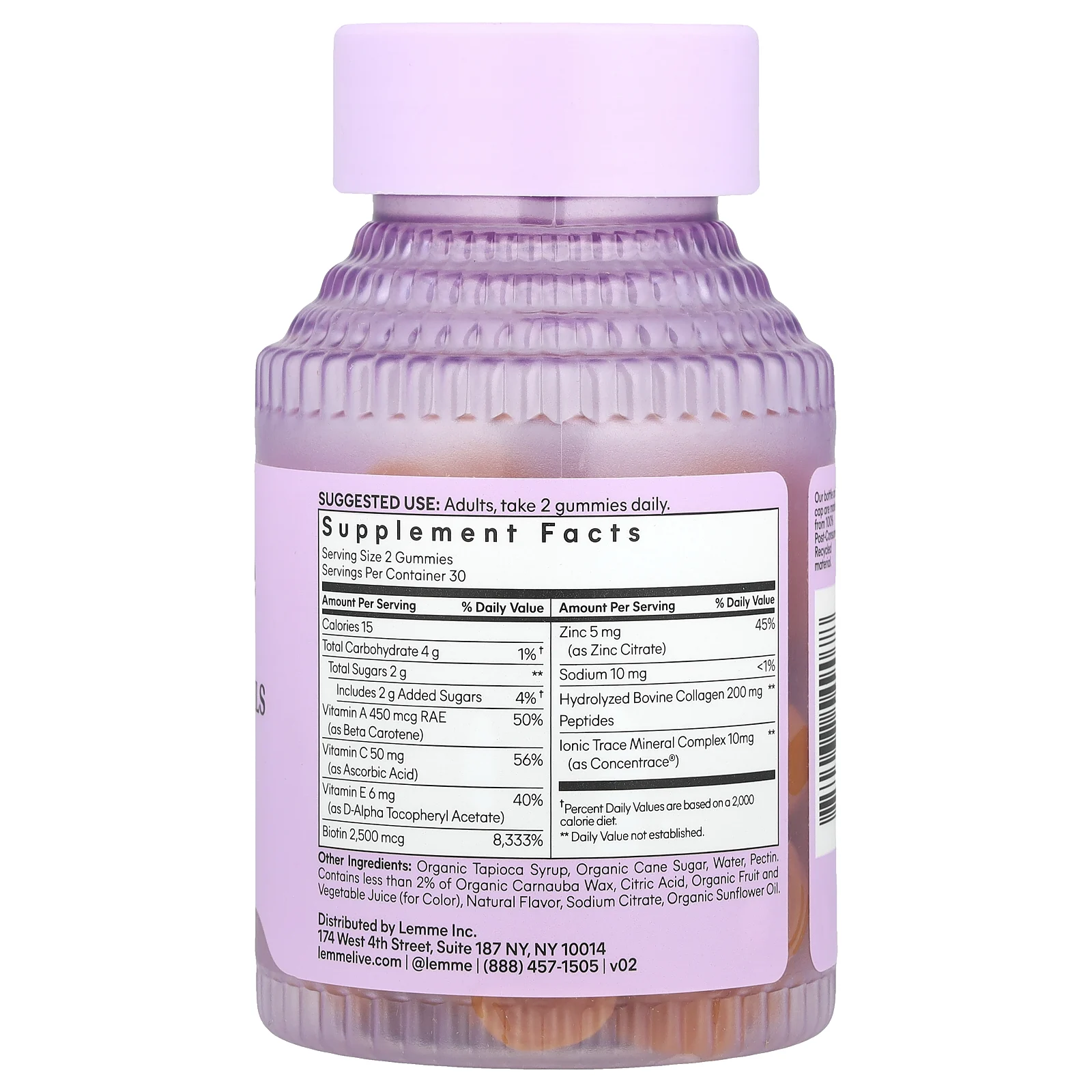 Lemme, Жевательные мармеладки для сияния волос, кожи и ногтей, персик, 60 жевательных таблеток