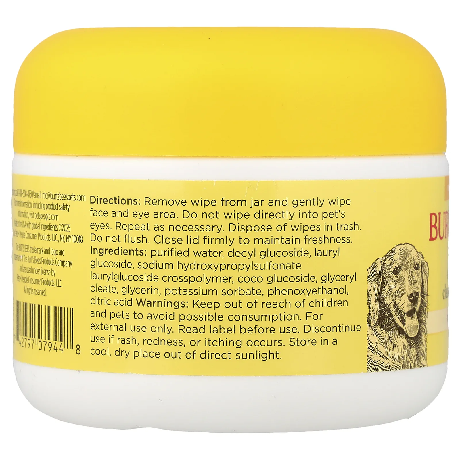 Burt's Bees, салфетки для очищения глаз и ушей, для собак, без отдушки, 100 шт.