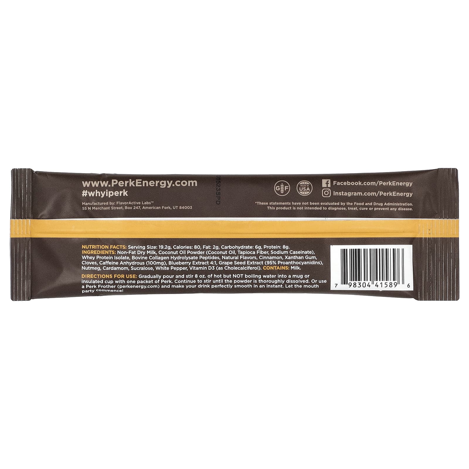 Perk Energy, Чай латте, 10 пакетиков стиков (19,2 г) каждая